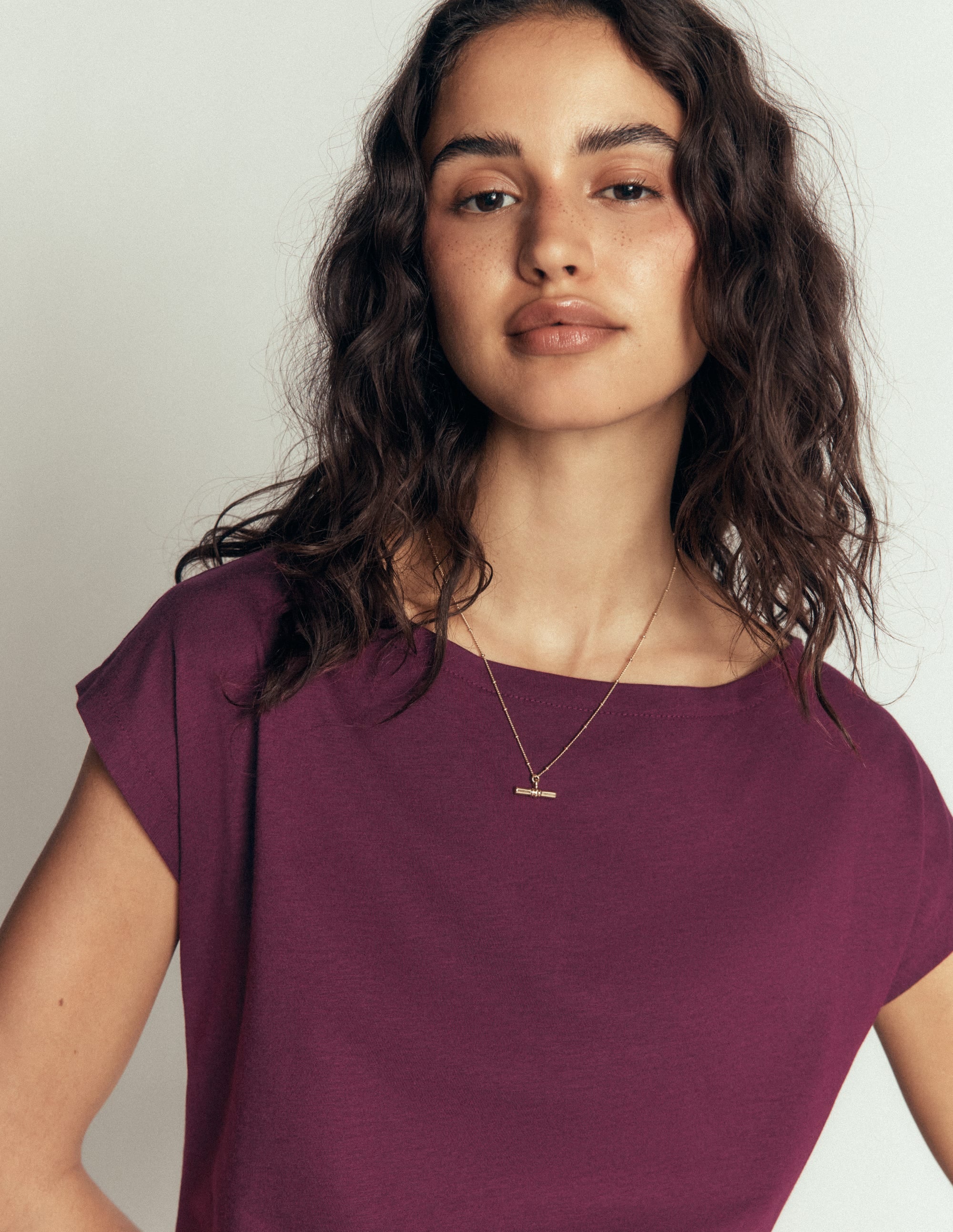 Supersoft Slash Neck T-Shirt-Dark Cherry - Image 2