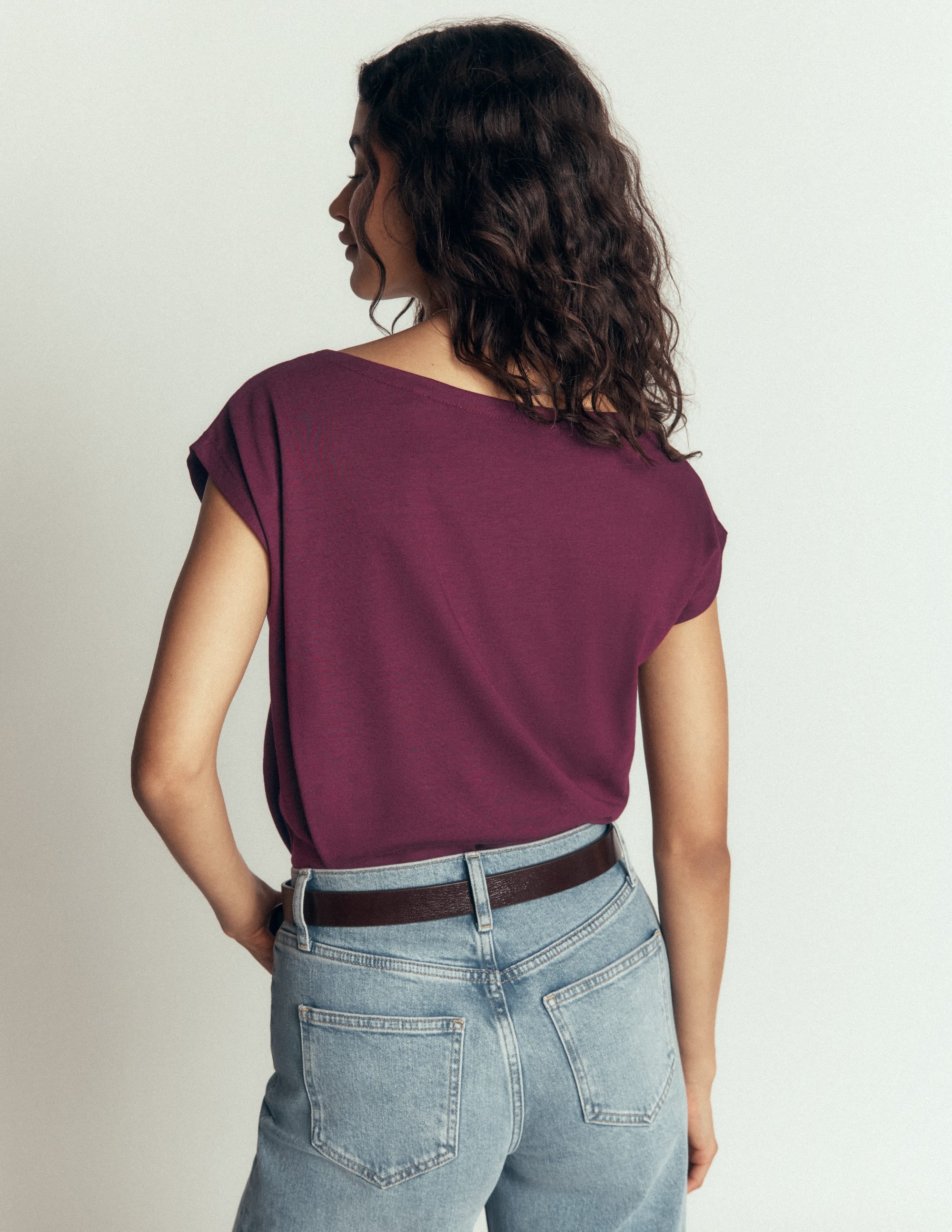 Supersoft Slash Neck T-Shirt-Dark Cherry - Image 3