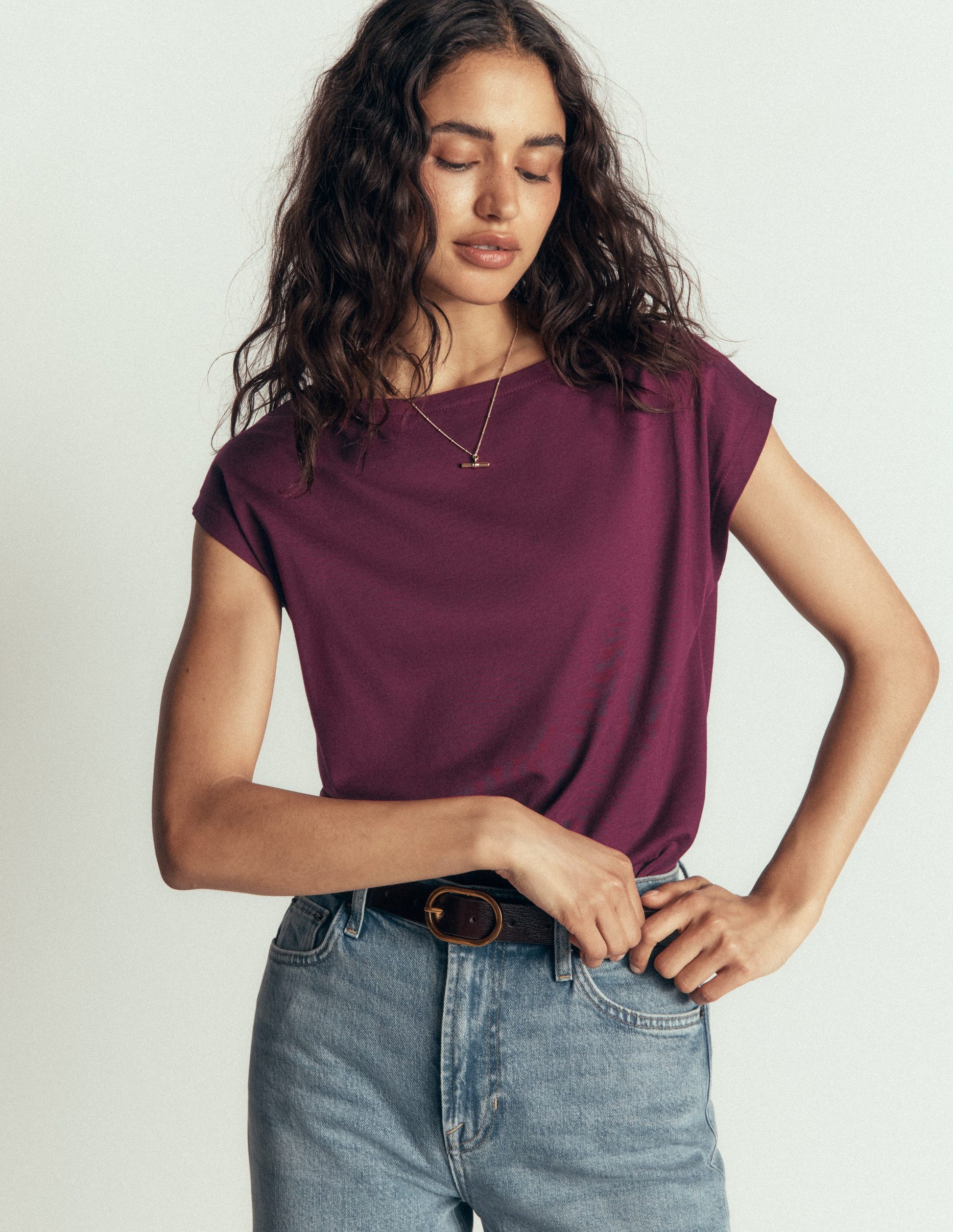 Supersoft Slash Neck T-Shirt-Dark Cherry-4