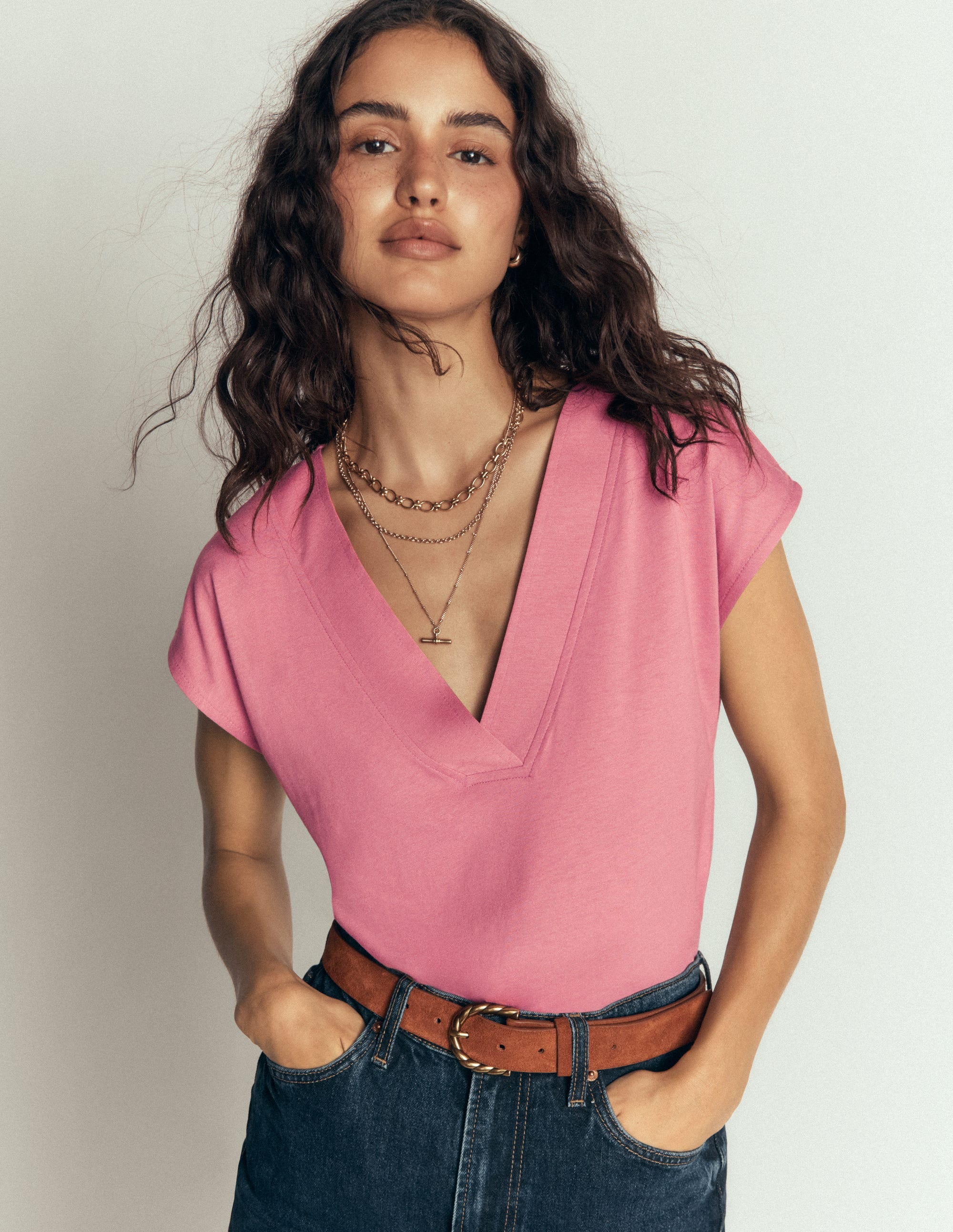 Imi Supersoft V-neck T-shirt-Pink Heather - Image 1