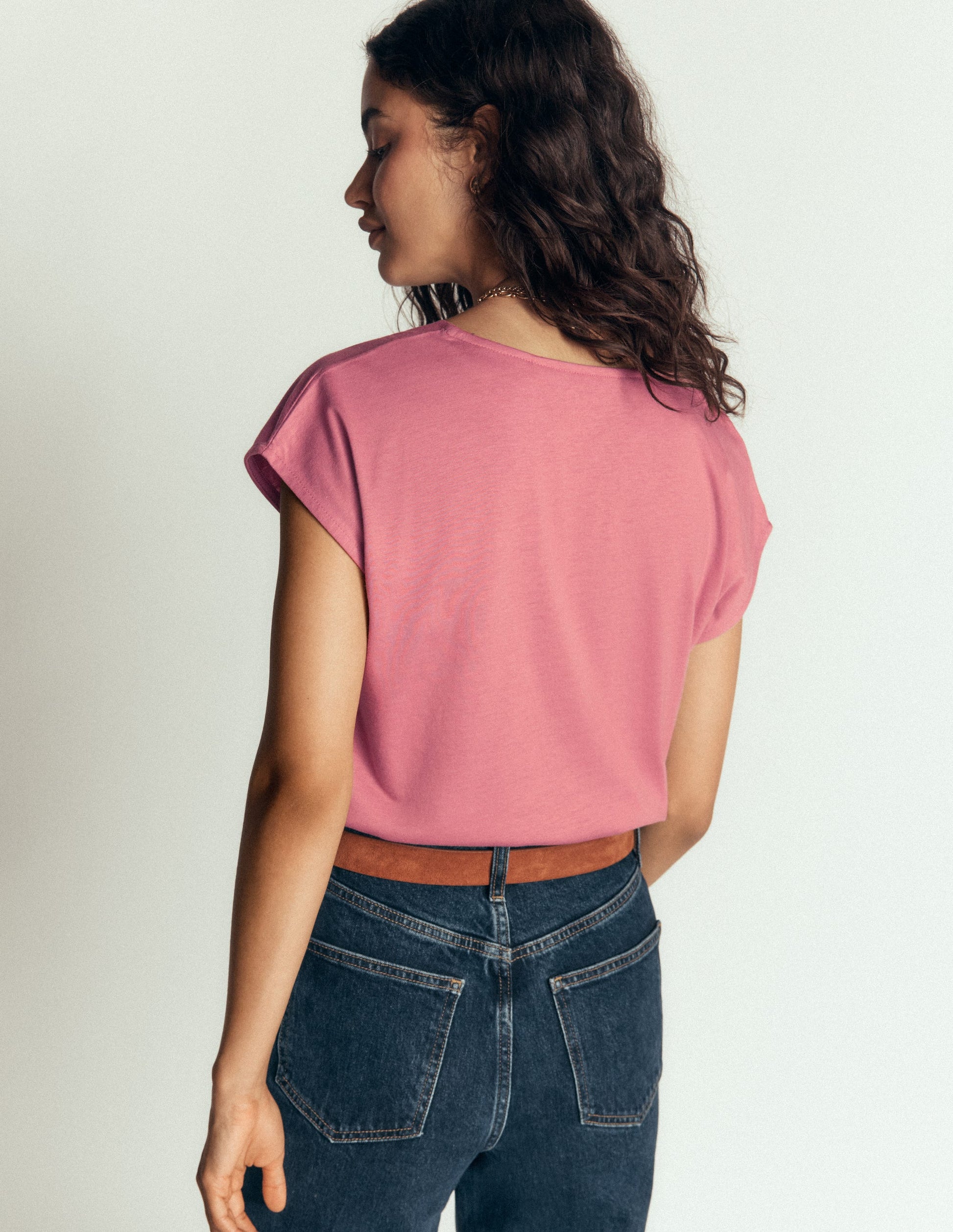 Imi Supersoft V-neck T-shirt-Pink Heather-3