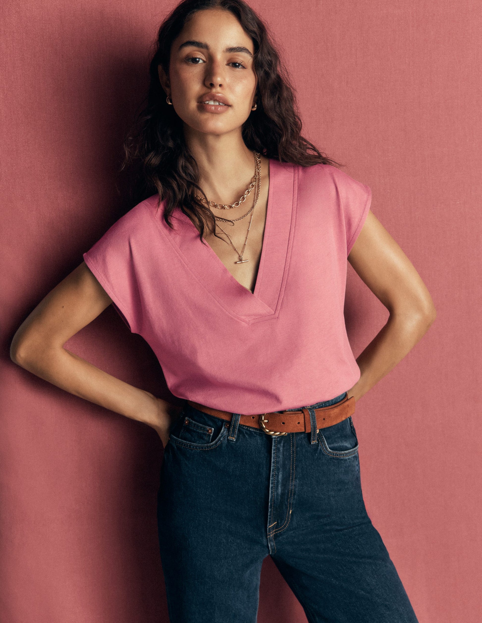 Imi Supersoft V-neck T-shirt-Pink Heather-4