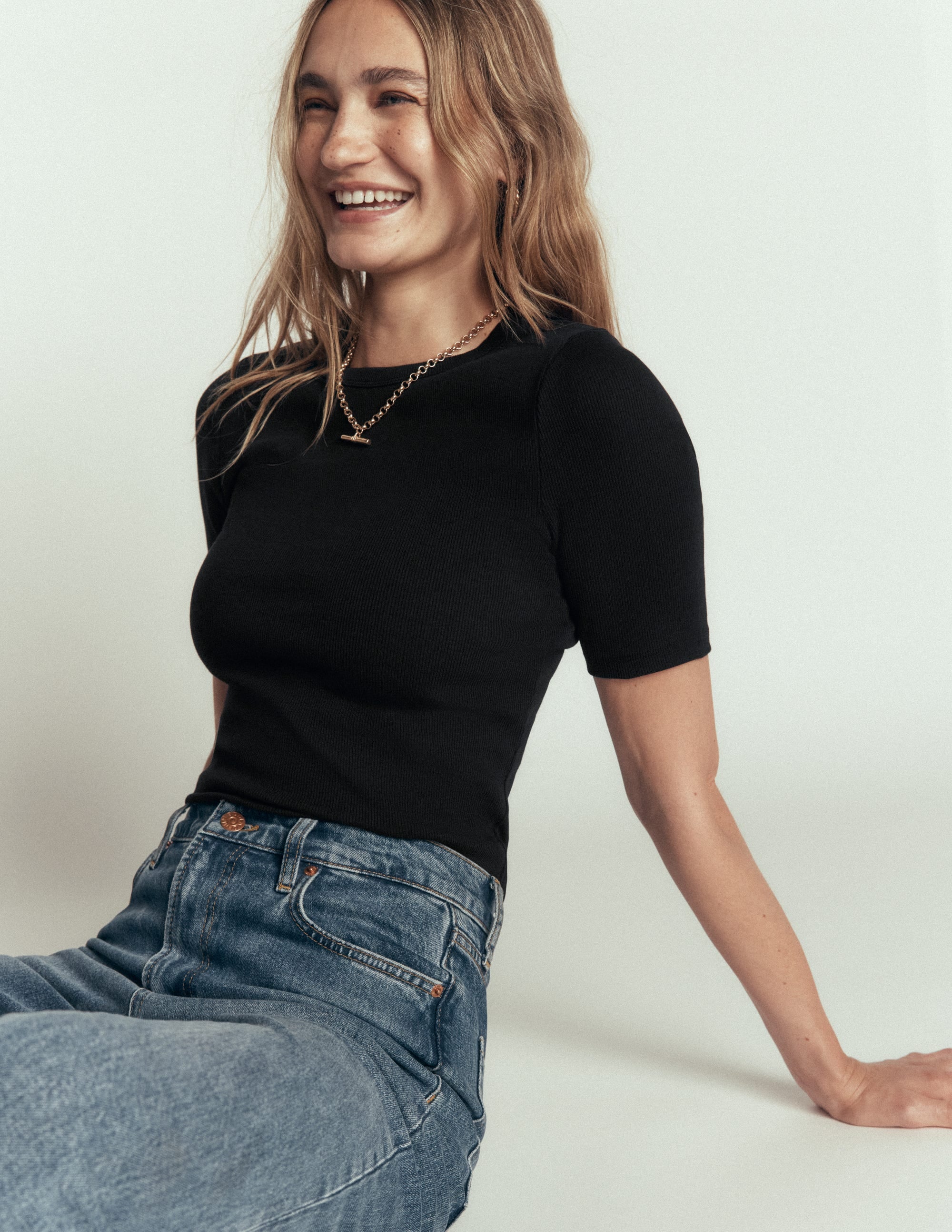 Ribbed Cotton T-Shirt-Black - Image 5