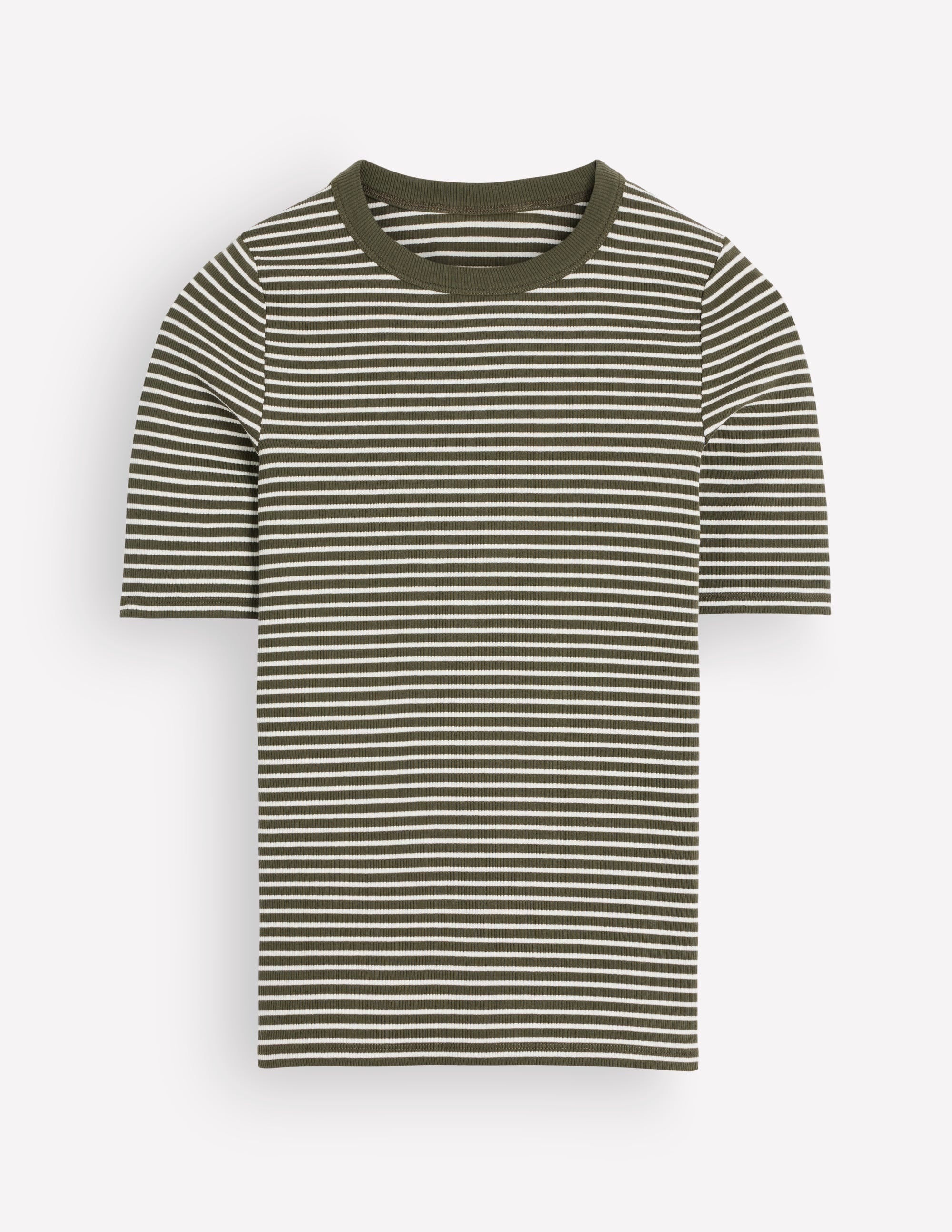 Ribbed Cotton T-Shirt-Falcon Green and Ivory Stripe - Image 7