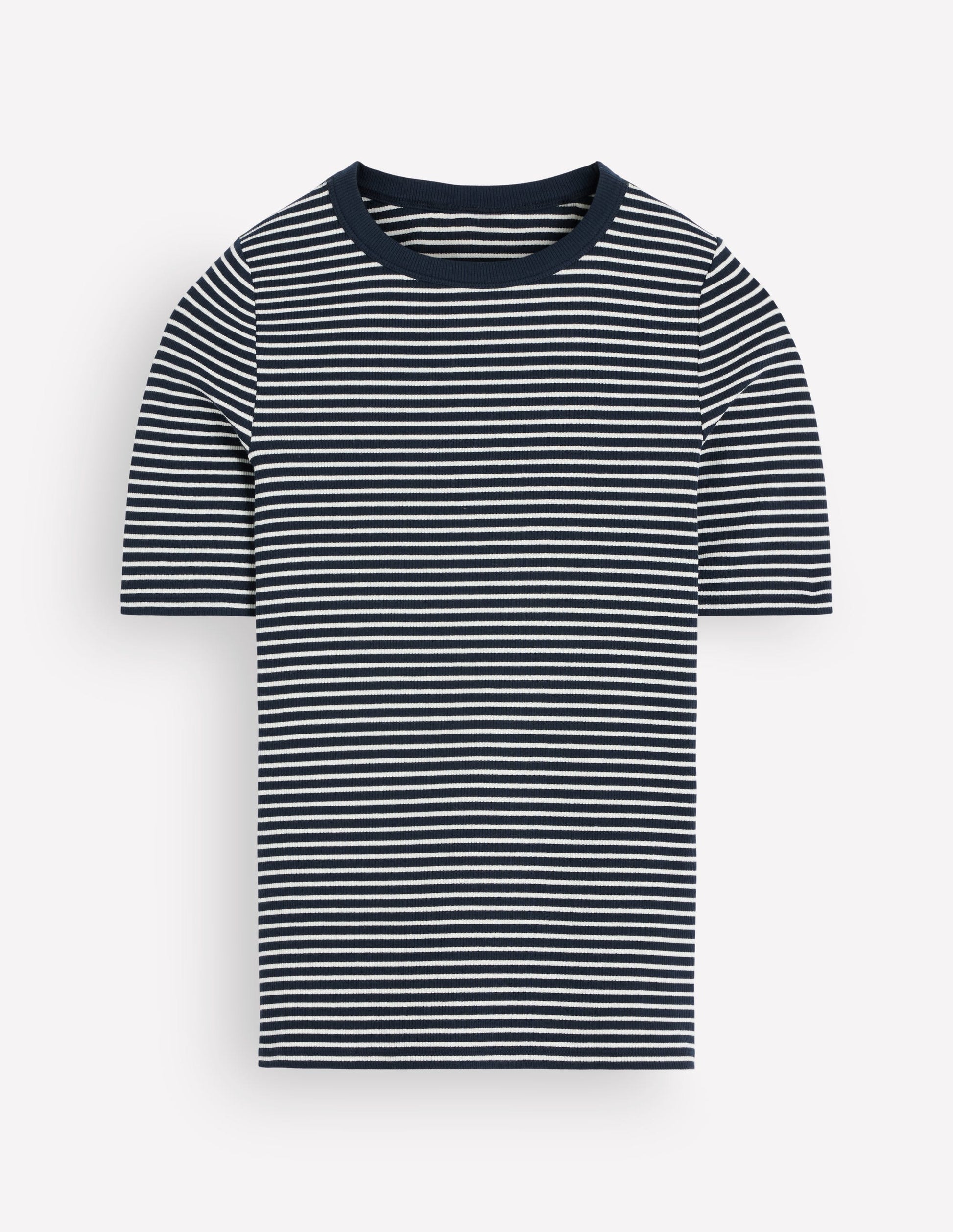 Ribbed Cotton T-Shirt-Navy & Ivory Stripe-5