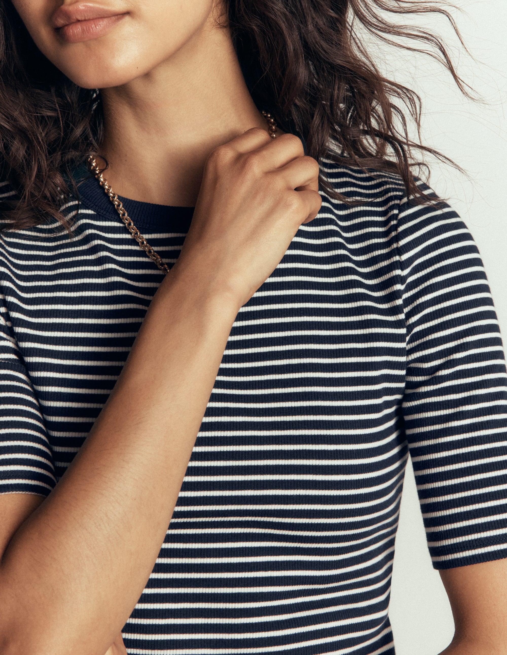 Ribbed Cotton T-Shirt-Navy & Ivory Stripe - Image 2