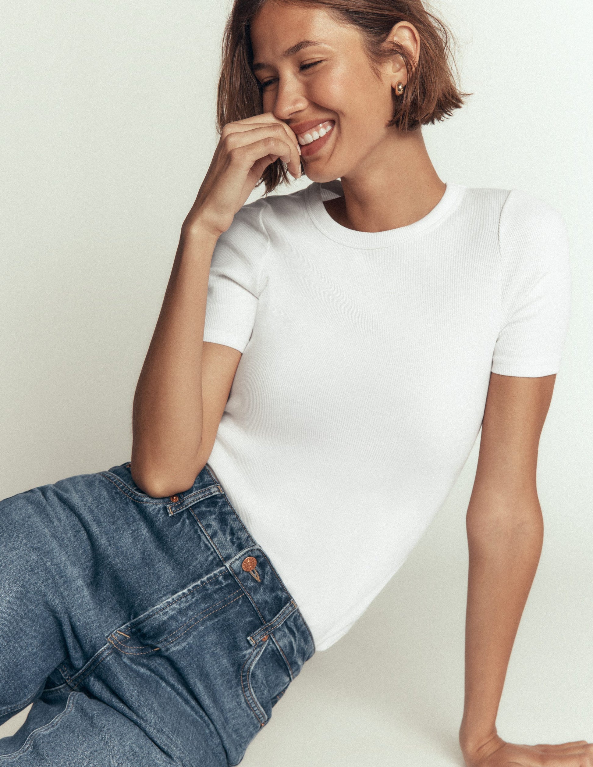 Ribbed Cotton T-Shirt-White-1