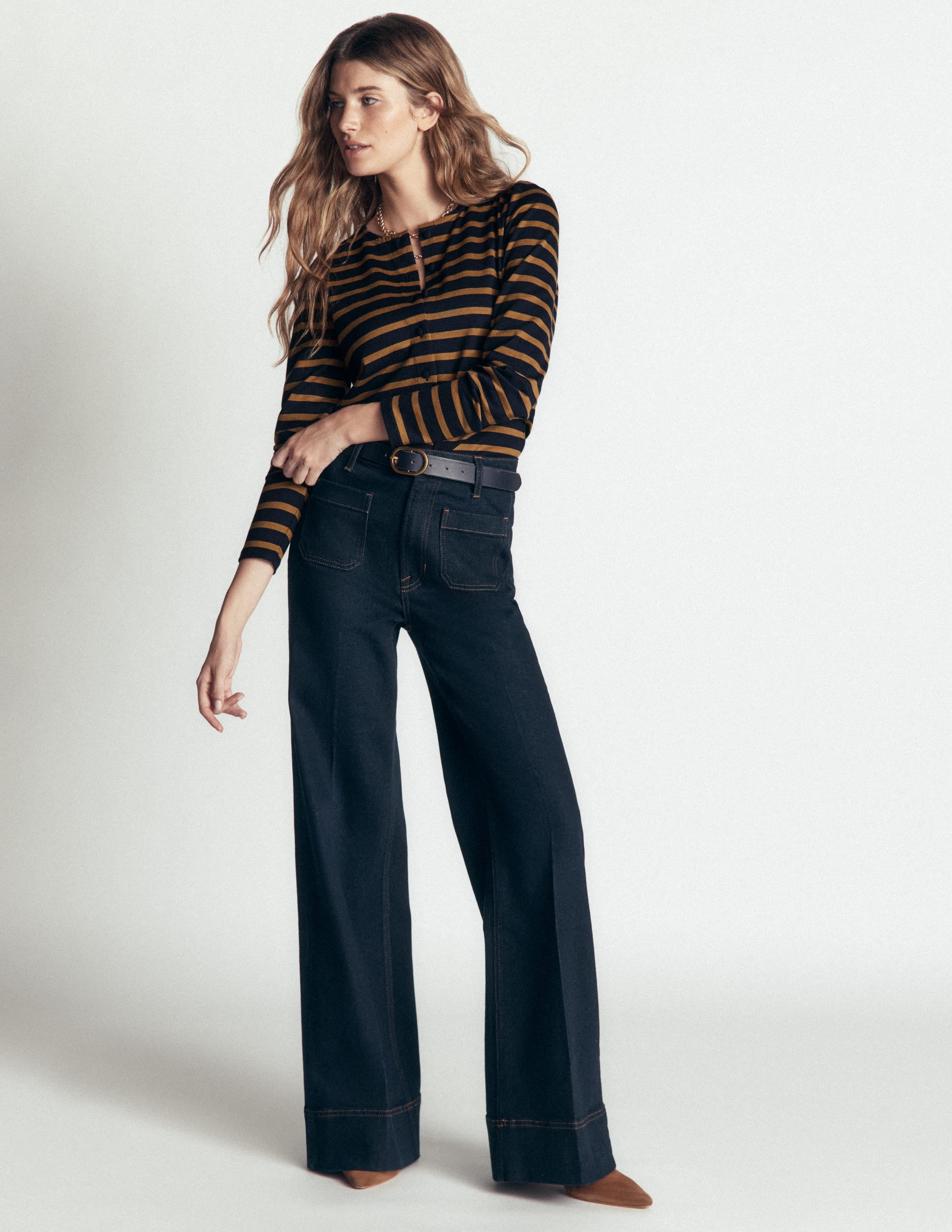 Iris Puff Sleeve Mariner-Navy and Dijon Stripe - Image 1