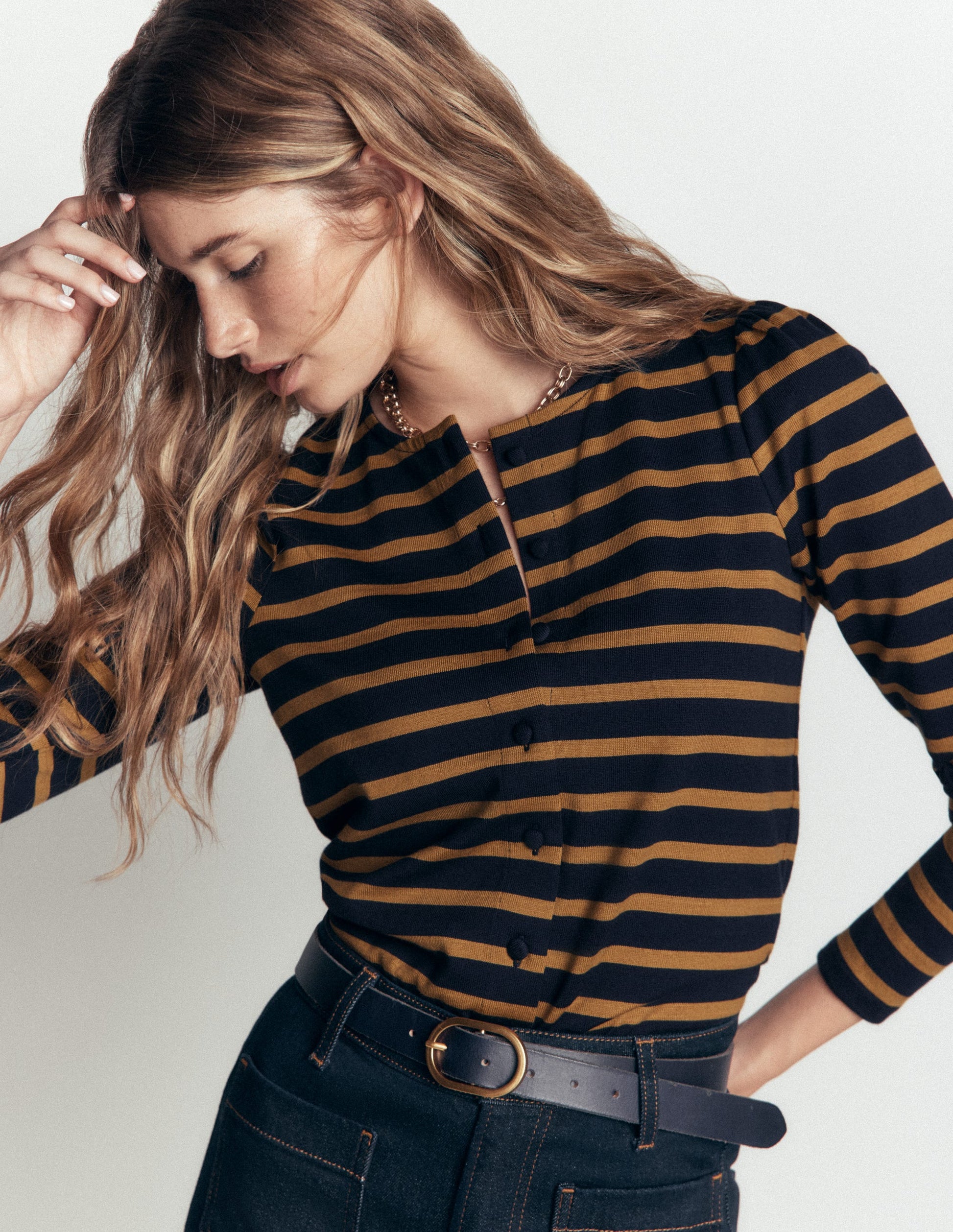 Iris Puff Sleeve Mariner-Navy and Dijon Stripe-4