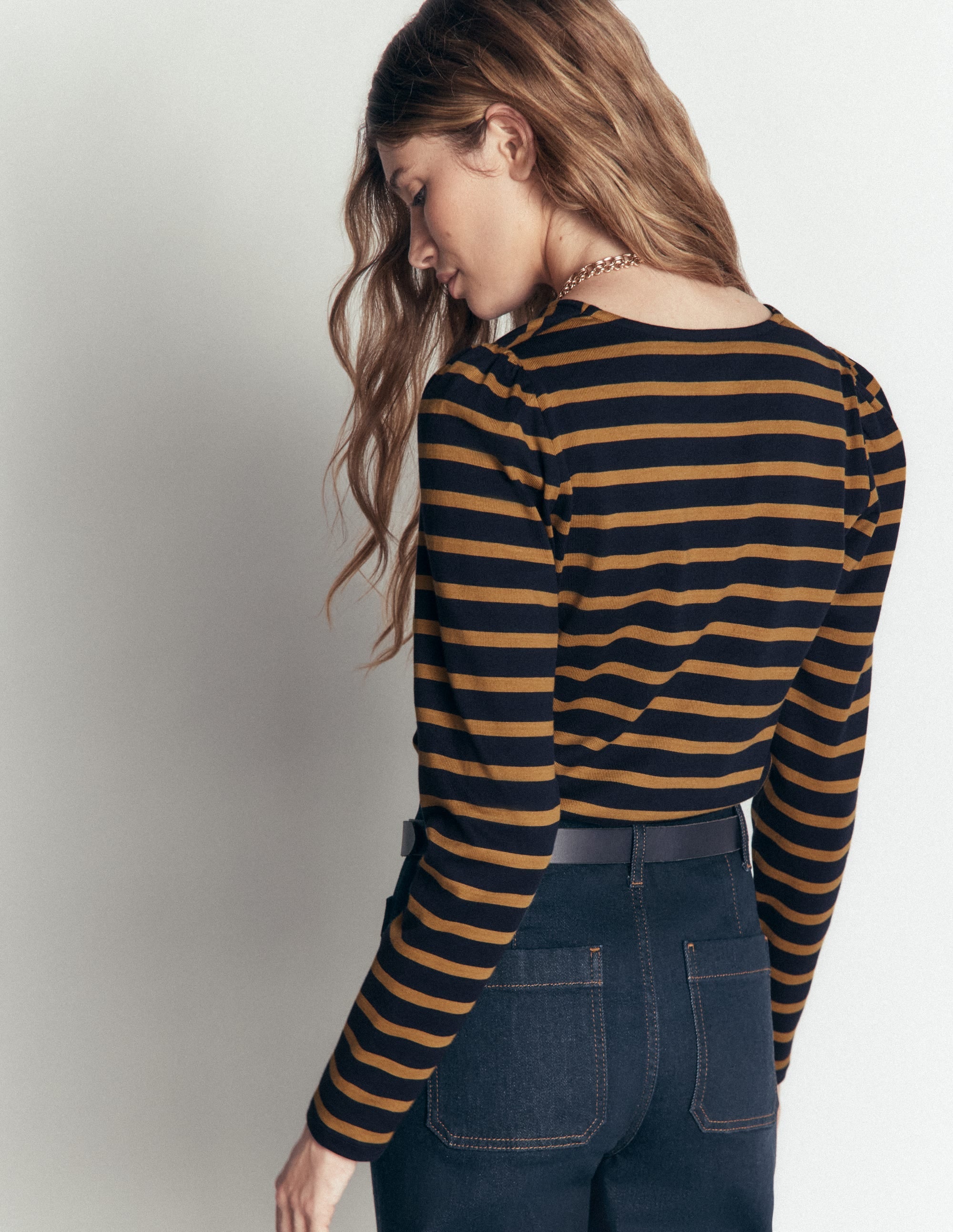 Iris Puff Sleeve Mariner-Navy and Dijon Stripe - Image 5