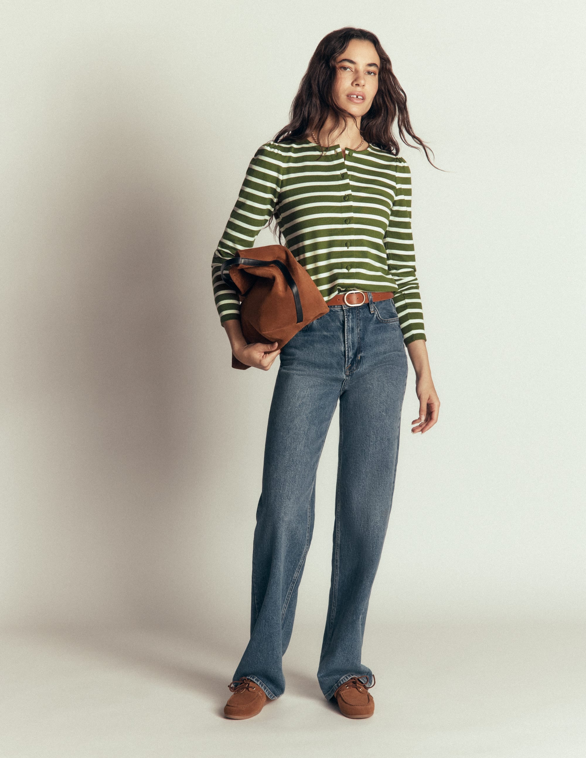 Iris Puff Sleeve Mariner - Chive and Ivory Stripe | Boden Global