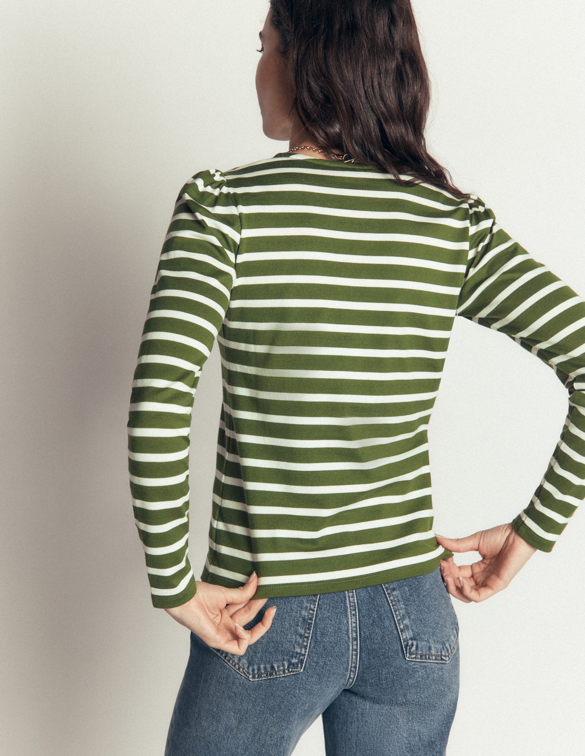 Iris Puff Sleeve Mariner-Chive and Ivory Stripe-3