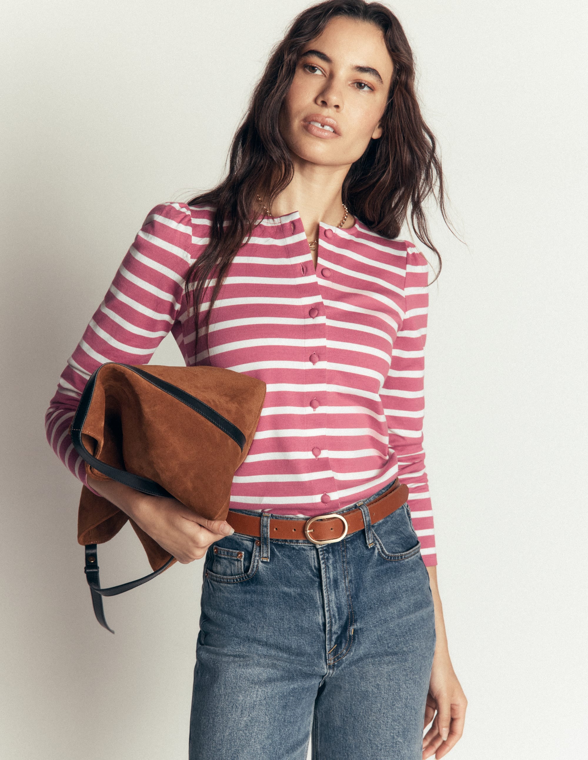 Iris Puff Sleeve Mariner-Heather Rose/ Ivory Stripe - Image 5