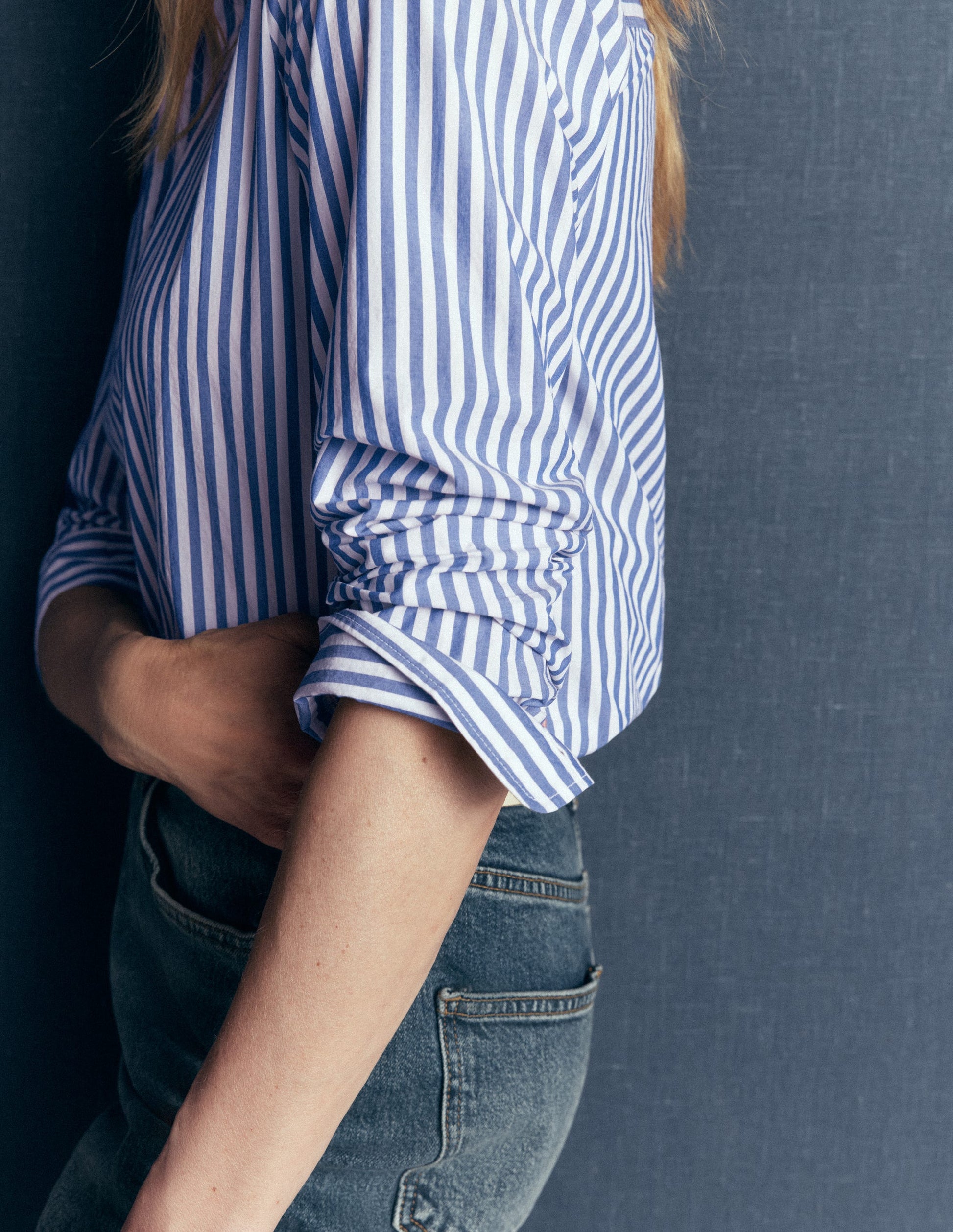 The New Sienna Cotton Shirt-Bright Blue, Ivory Stripe-2