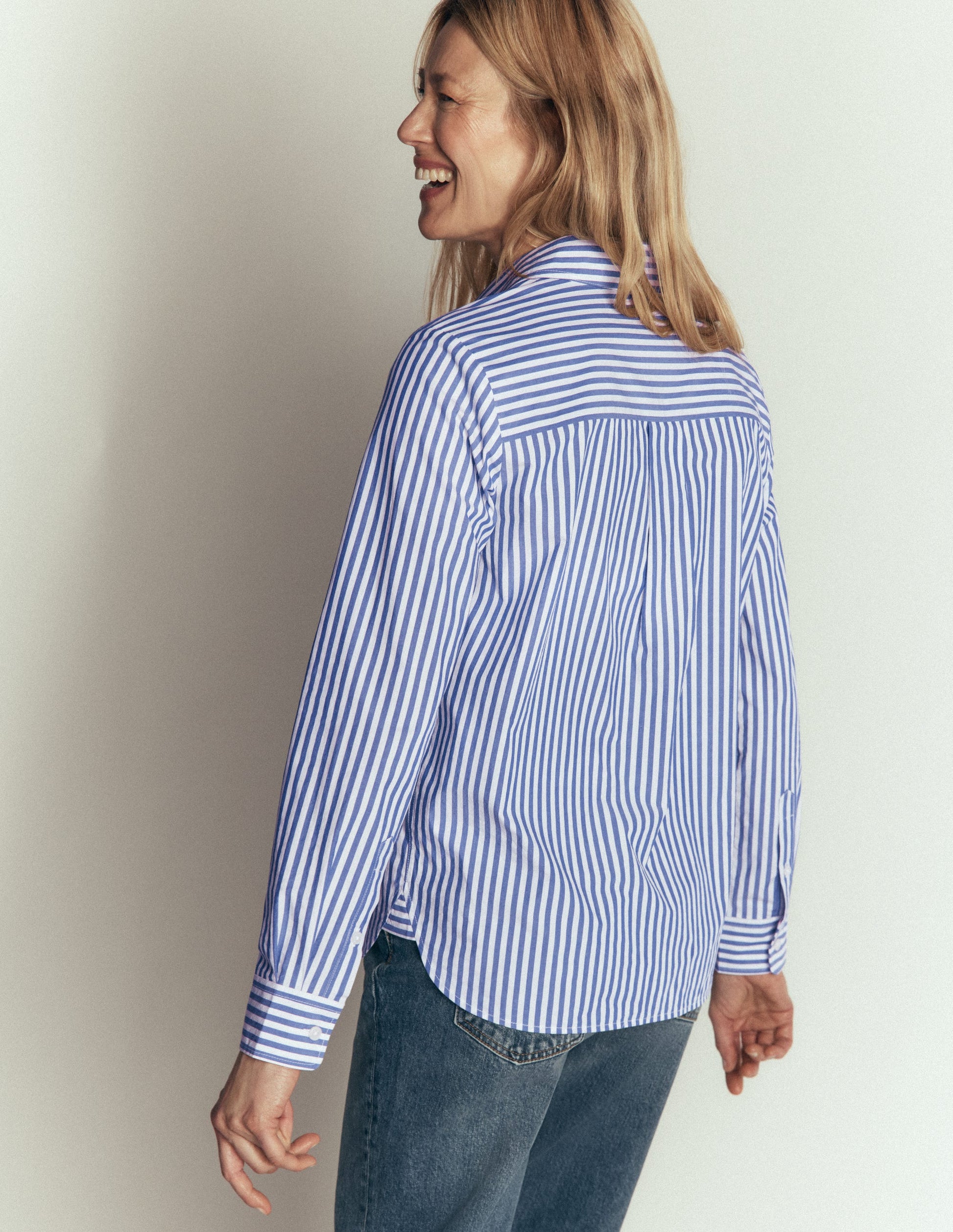 The New Sienna Cotton Shirt-Bright Blue, Ivory Stripe-3