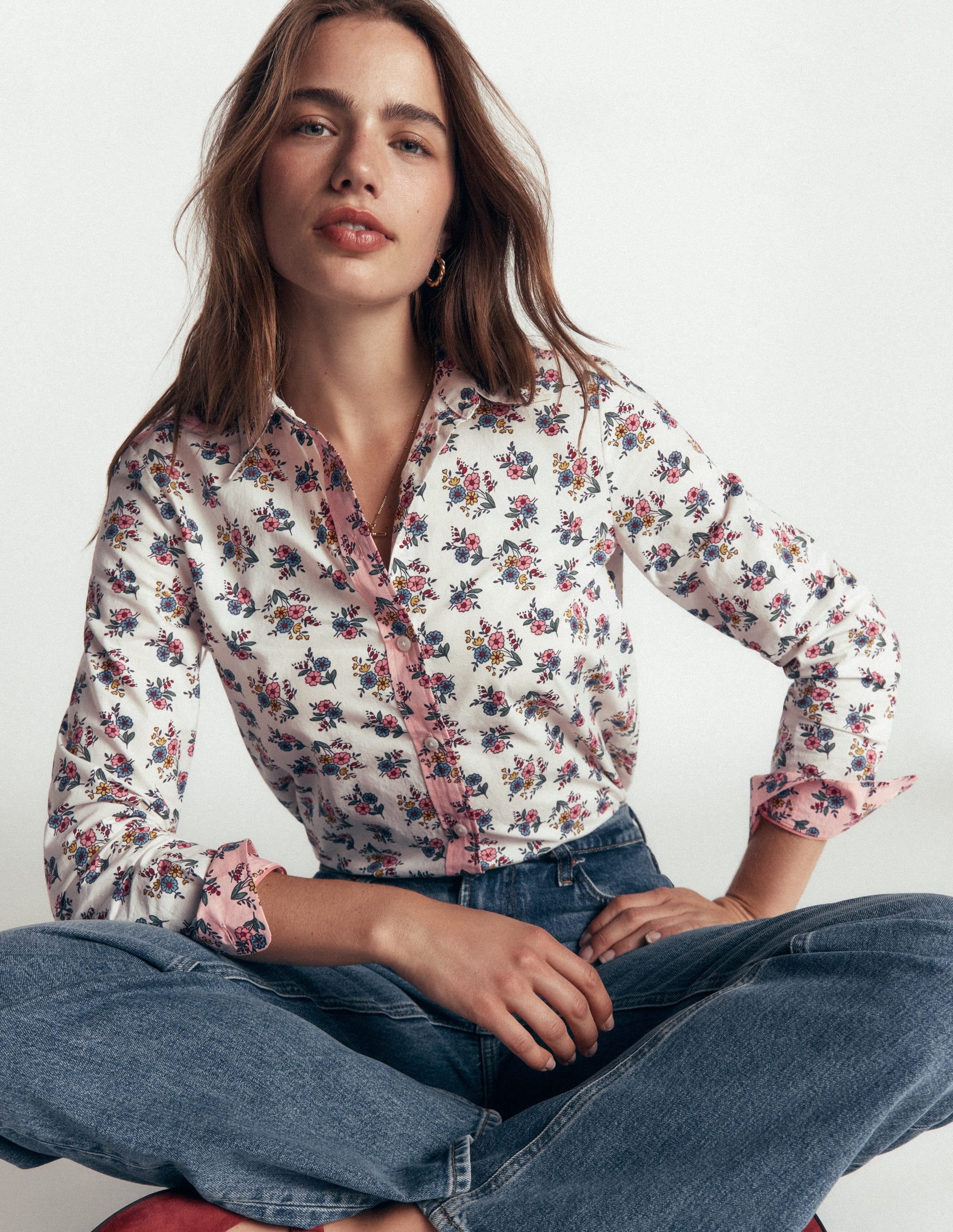 The New Sienna Cotton Shirt-Soft Cream, Delicate Garden - Image 1