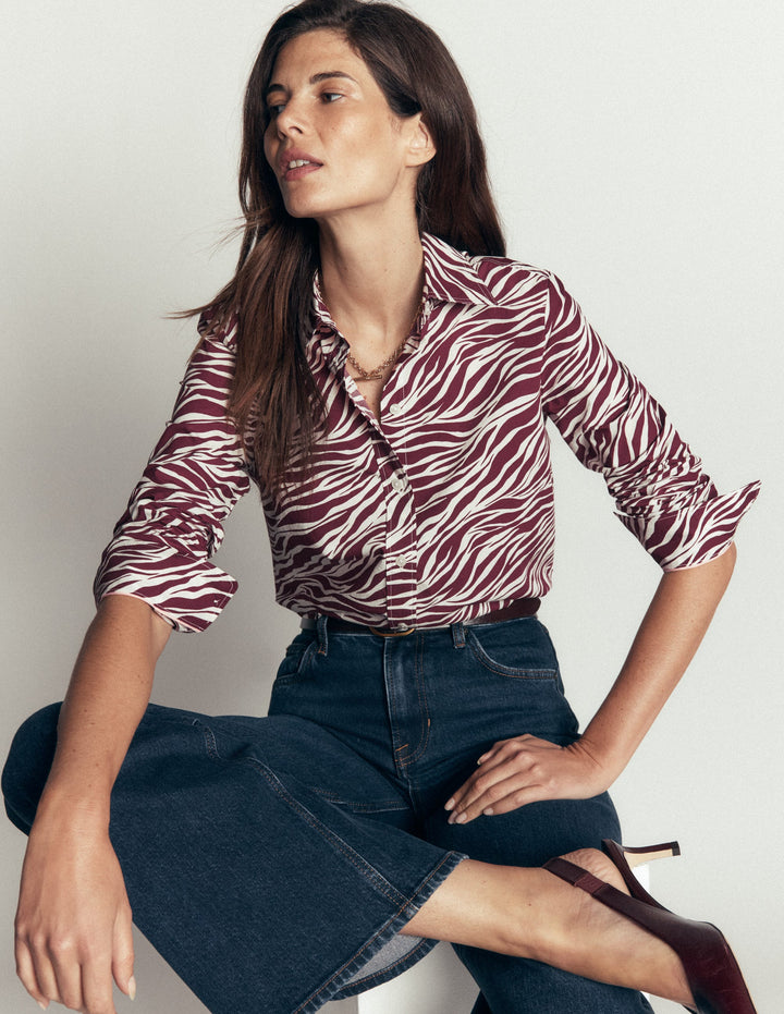 The New Sienna Cotton Shirt-Chestnut, Zebra Swirl