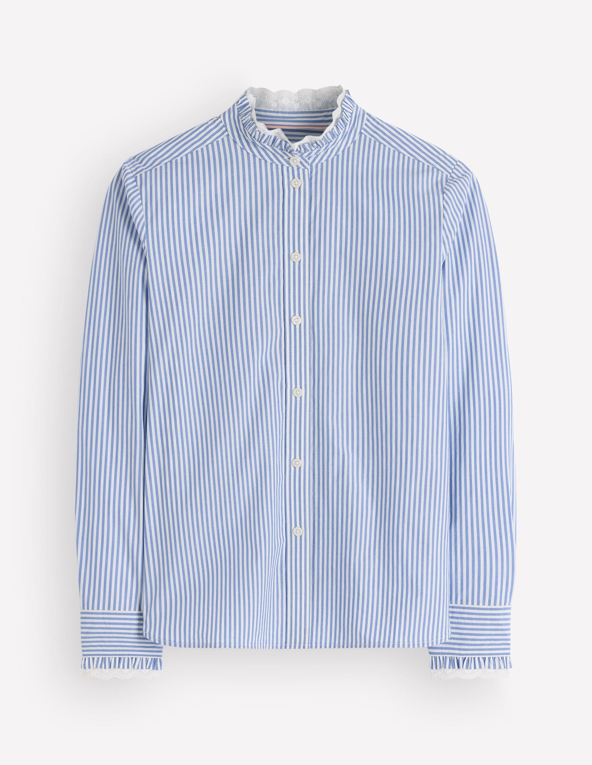 Sienna Frill Cotton Shirt-Forget Me Not, Ivory Stripe-5