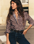 Sienna Frill Cotton Shirt-Demerara, Brushed Animal