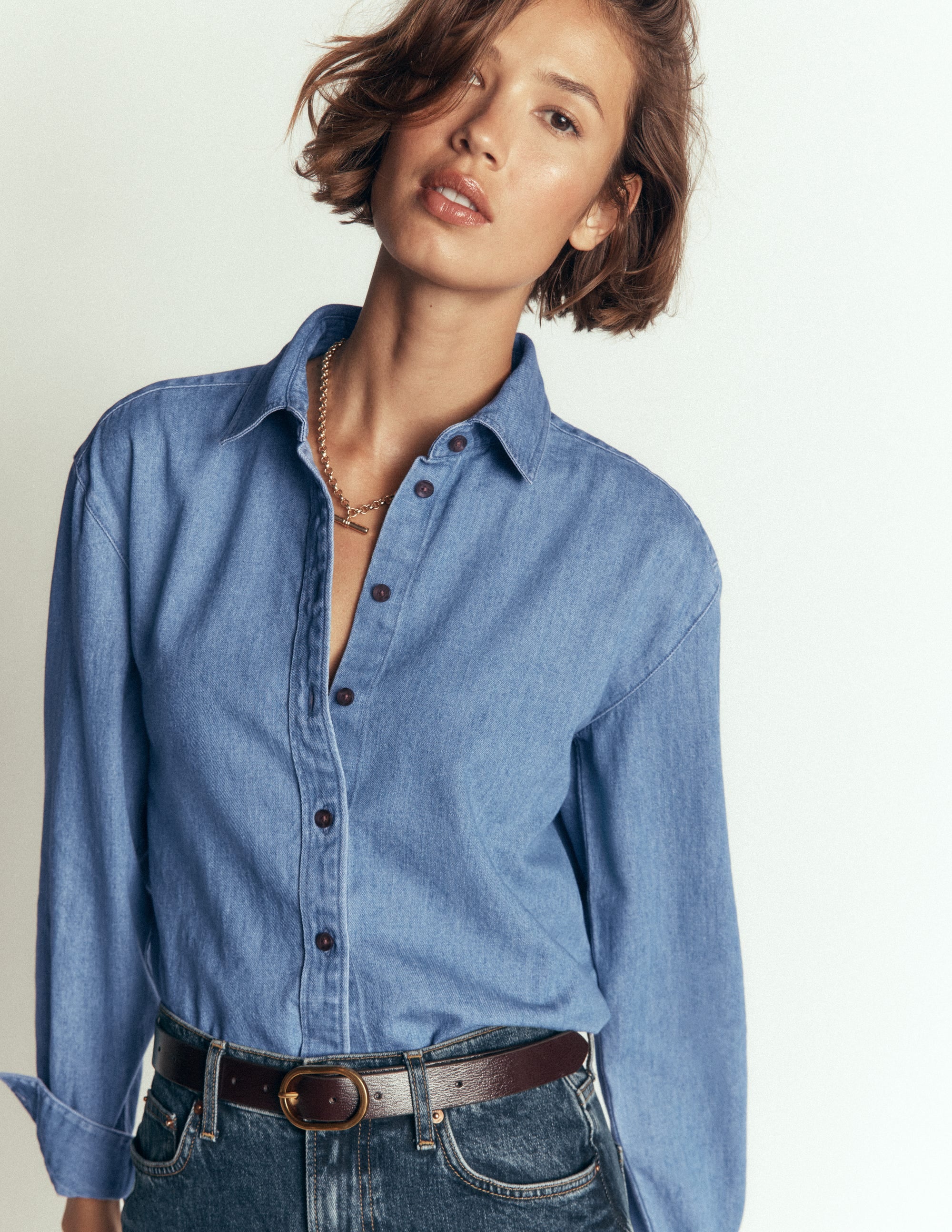 Sienna Cropped Denim Shirt-Light Authentic Denim - Image 3