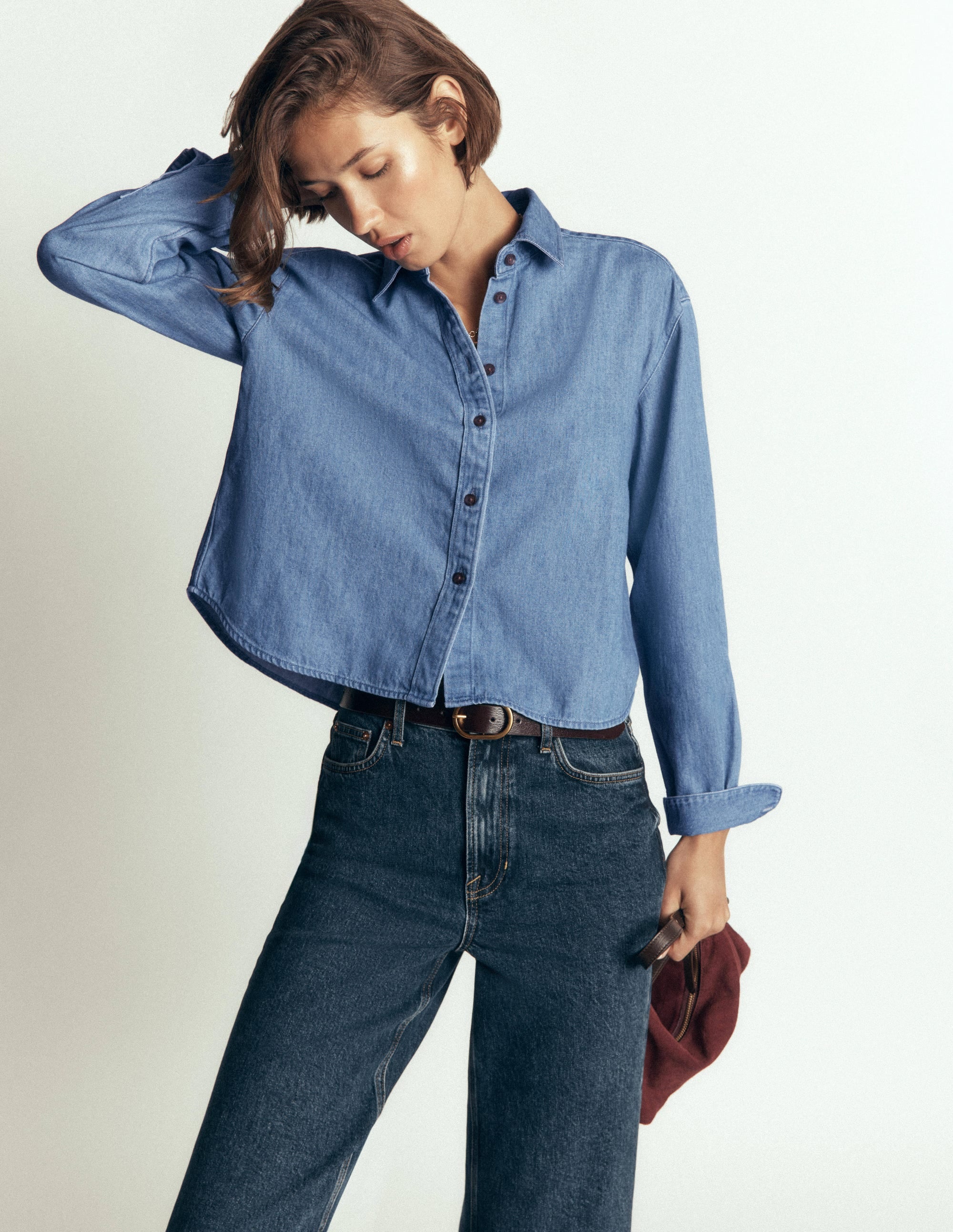Sienna Cropped Denim Shirt-Light Authentic Denim - Image 3