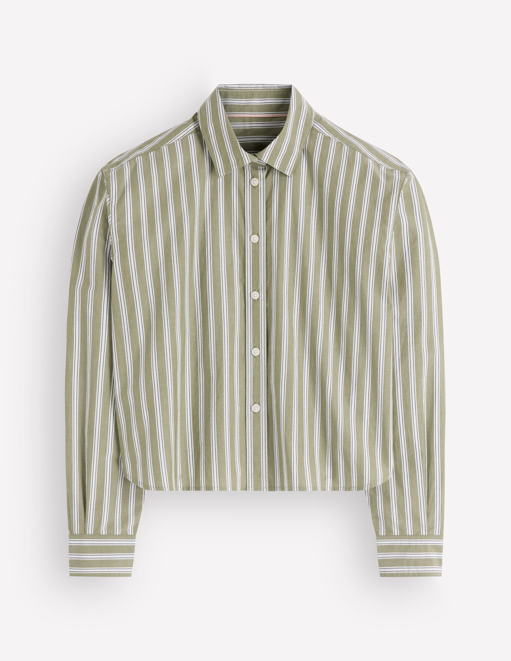 Sienna Cropped Cotton Shirt-Olive, Navy Tram Stripe-6