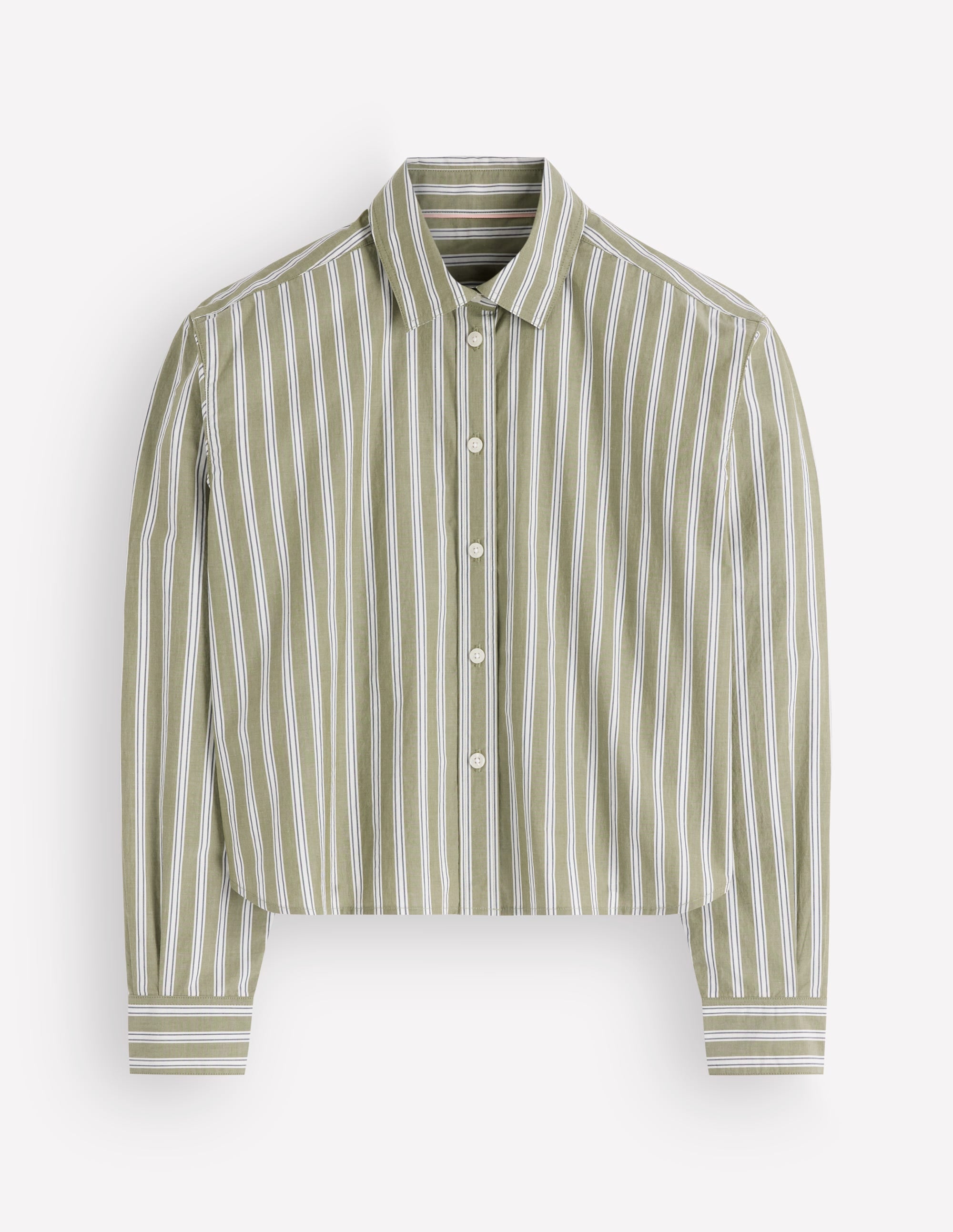 Sienna Cropped Cotton Shirt-Olive, Navy Tram Stripe - Image 6