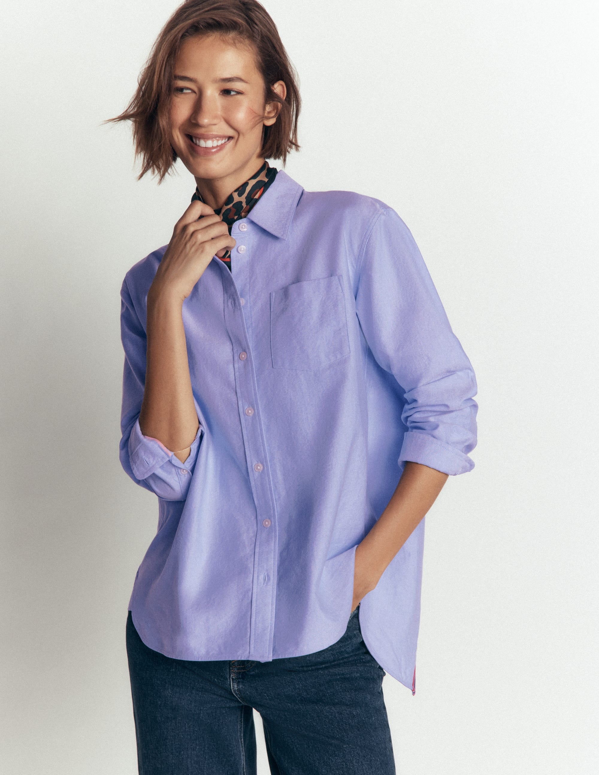 Sienna Relaxed Cotton Shirt-Blue Oxford, Trim Back - Image 1