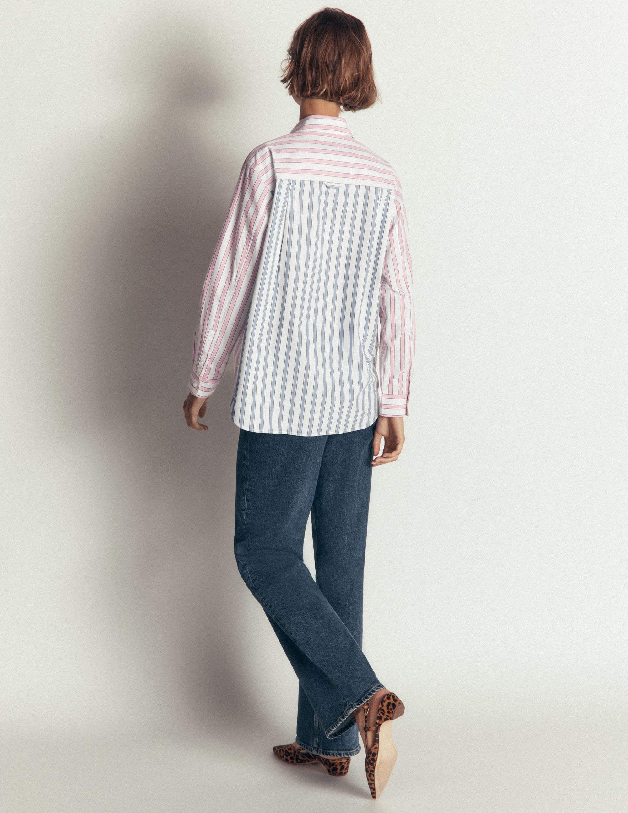 Sienna Relaxed Cotton Shirt-Pink and Blue, Hotched Stripe - Image 3