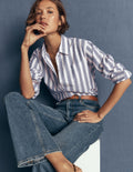 Sienna Relaxed Cotton Shirt-Navy Wide Stripe