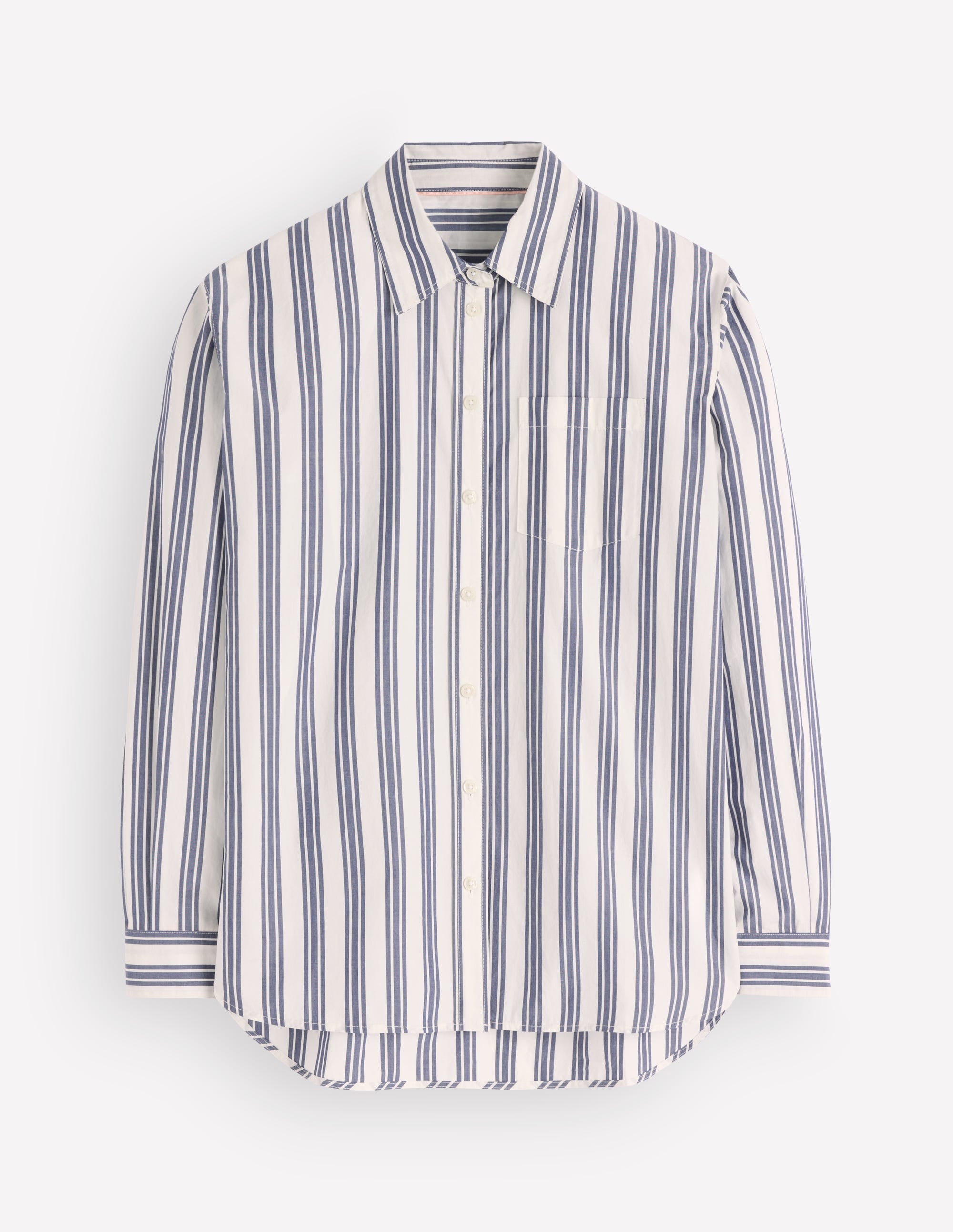 Sienna Relaxed Cotton Shirt-Navy Wide Stripe - Image 5