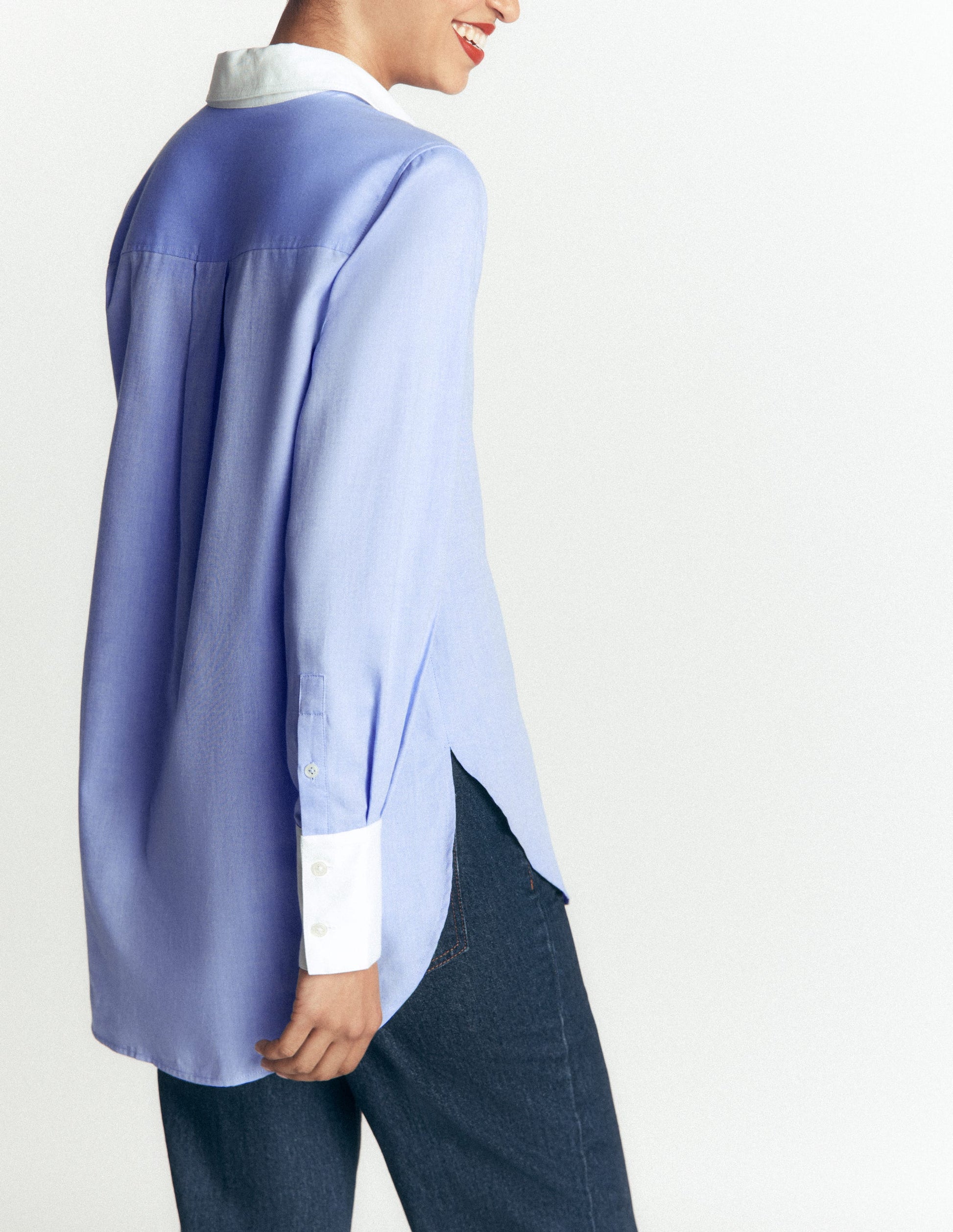 Anna Longline Cotton Shirt-Blue Oxford-3