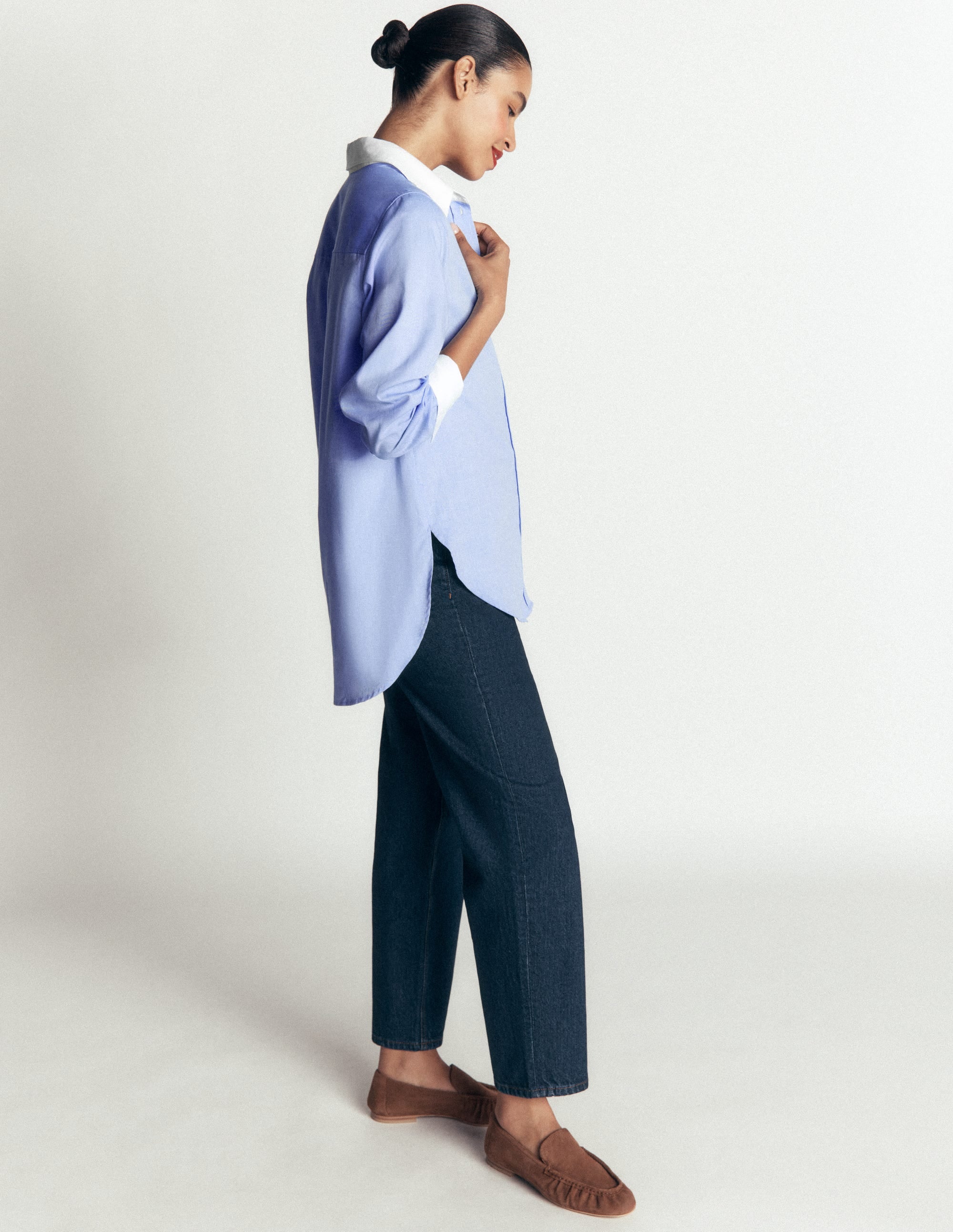 Anna Longline Cotton Shirt-Blue Oxford - Image 4