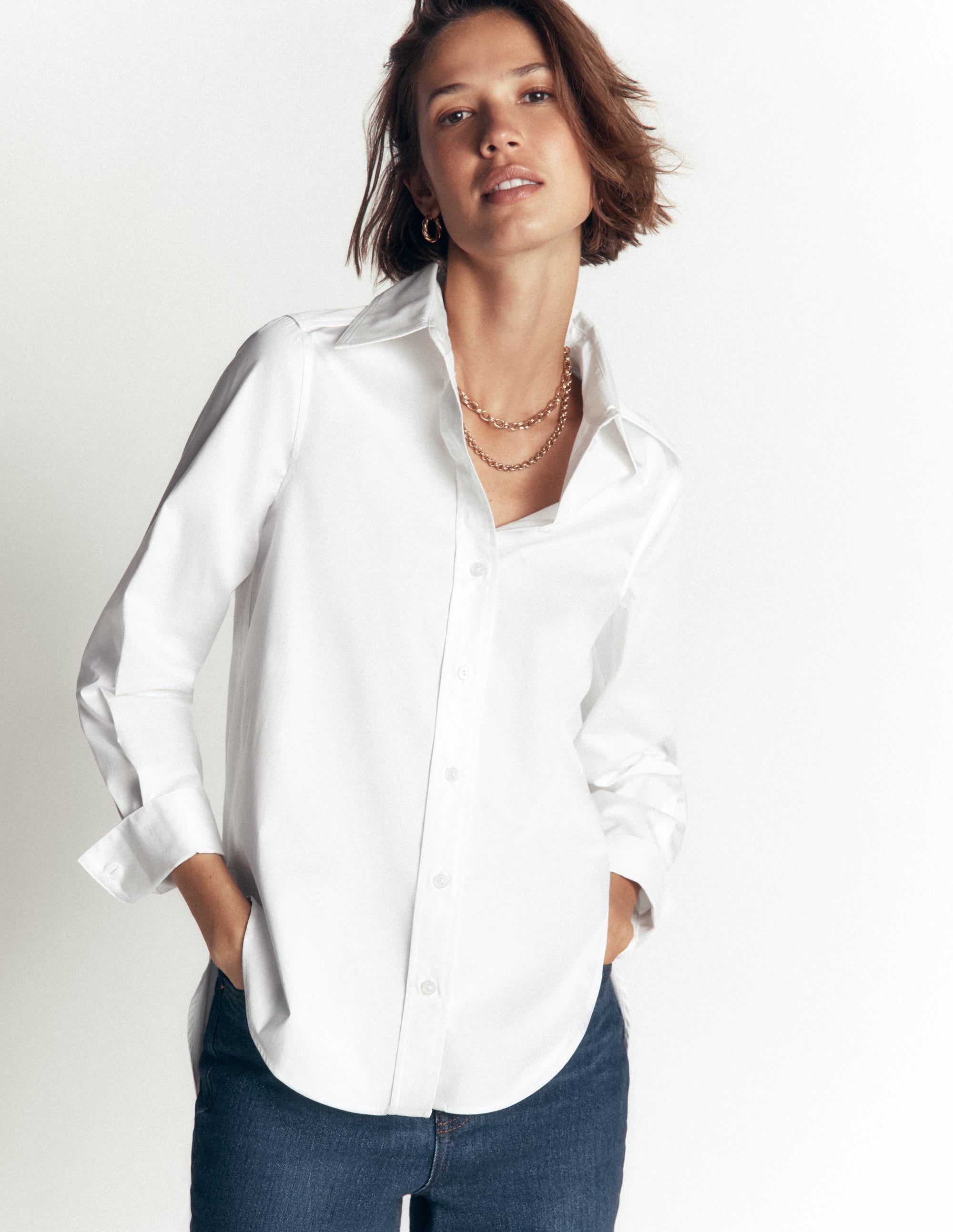 Anna Longline Cotton Shirt-White - Image 1