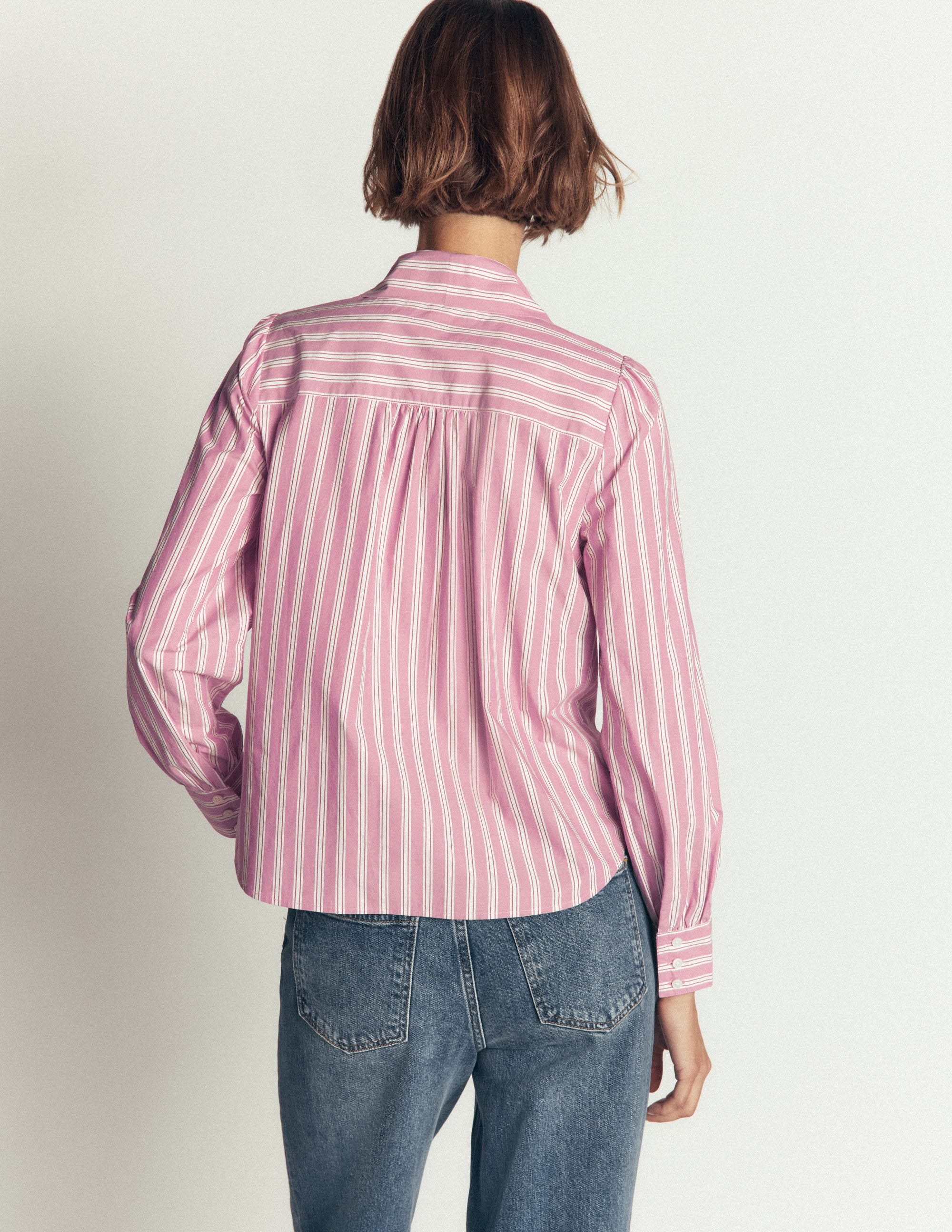 Clara Tie Neck Top-Pink and Brown Stripe - Image 3