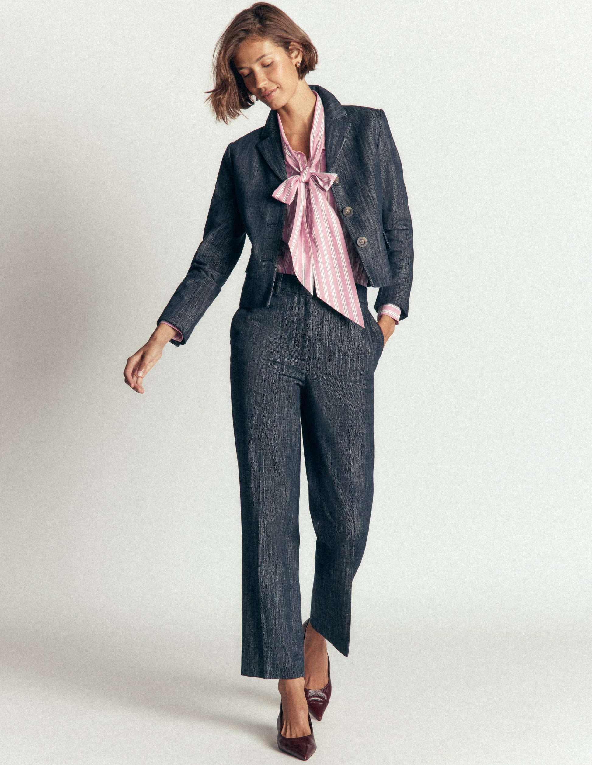 Clara Tie Neck Top-Pink and Brown Stripe-6
