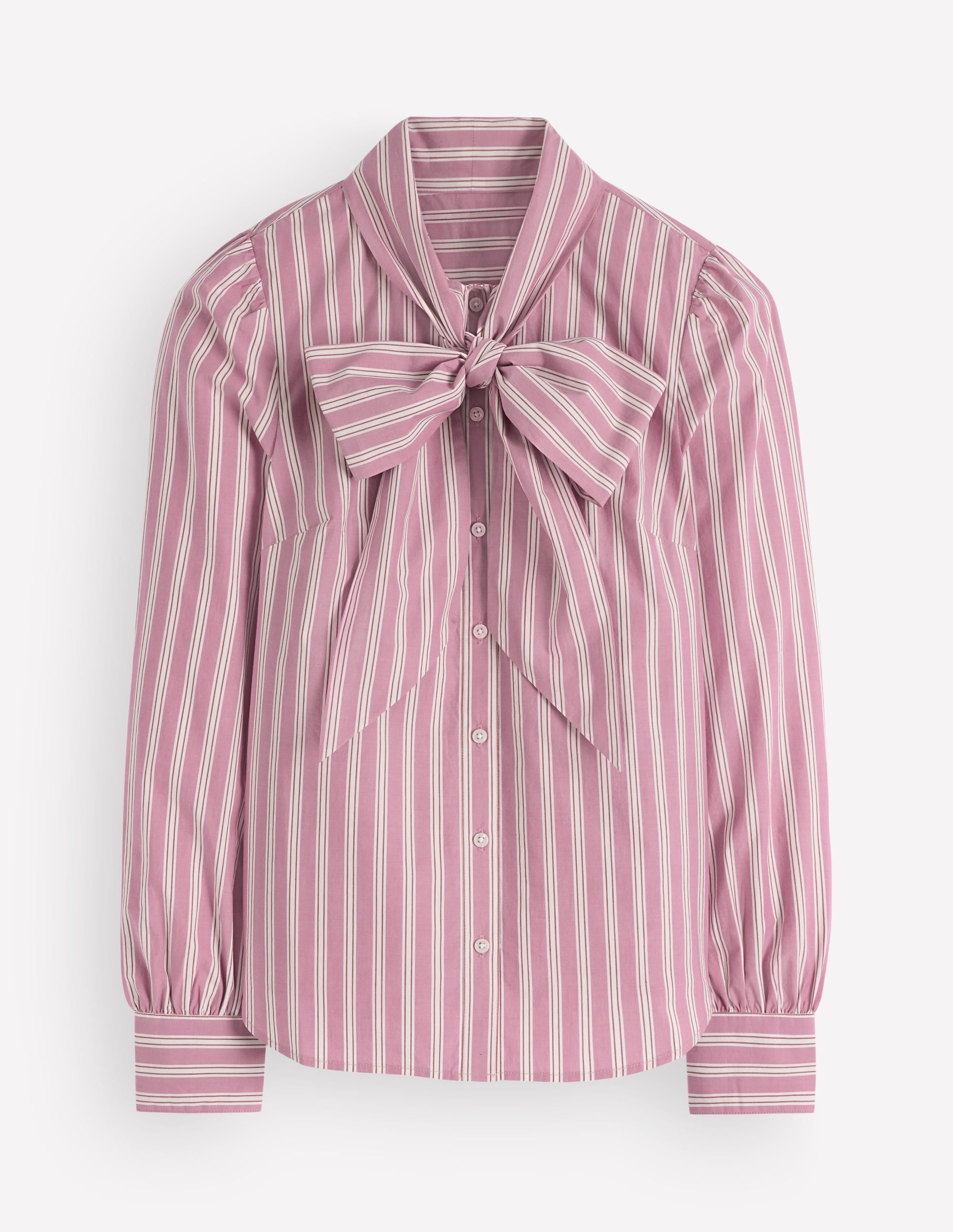 Clara Tie Neck Shirt-Pink and Brown Stripe - Image 8