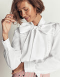 Clara Tie Neck Top-White Trim Detail
