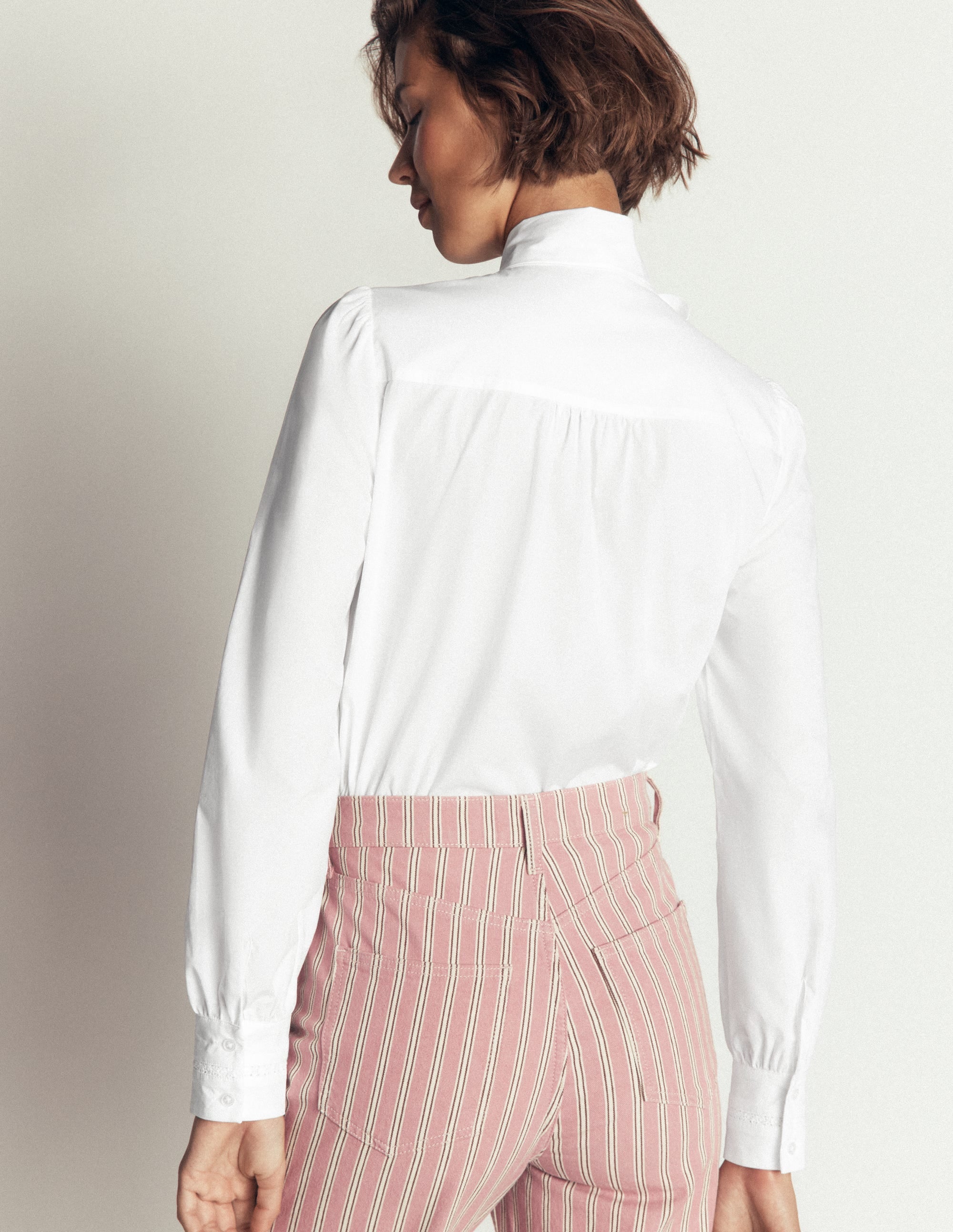 Clara Tie Neck Top-White Trim Detail - Image 2