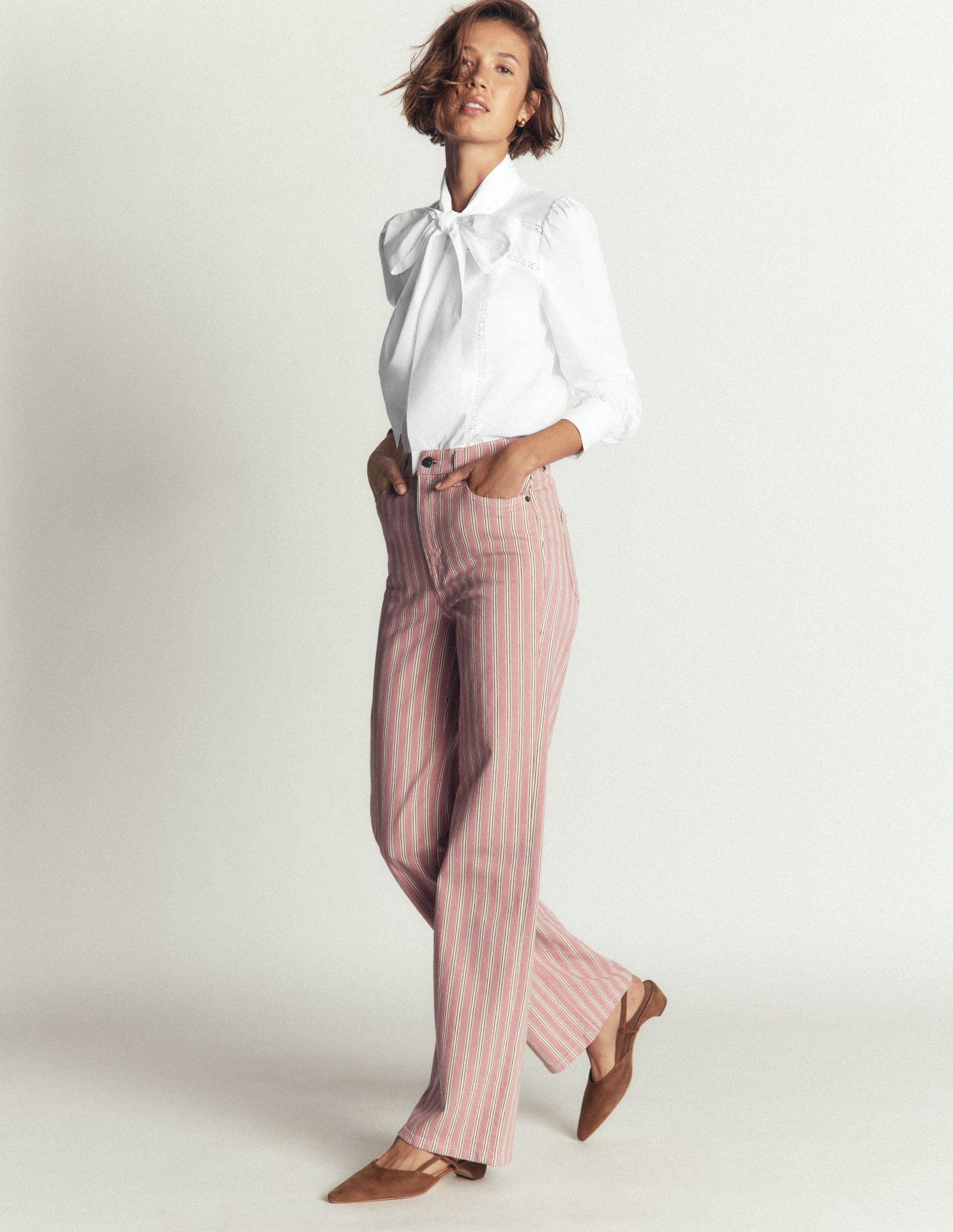 Clara Tie Neck Top-White Trim Detail-3