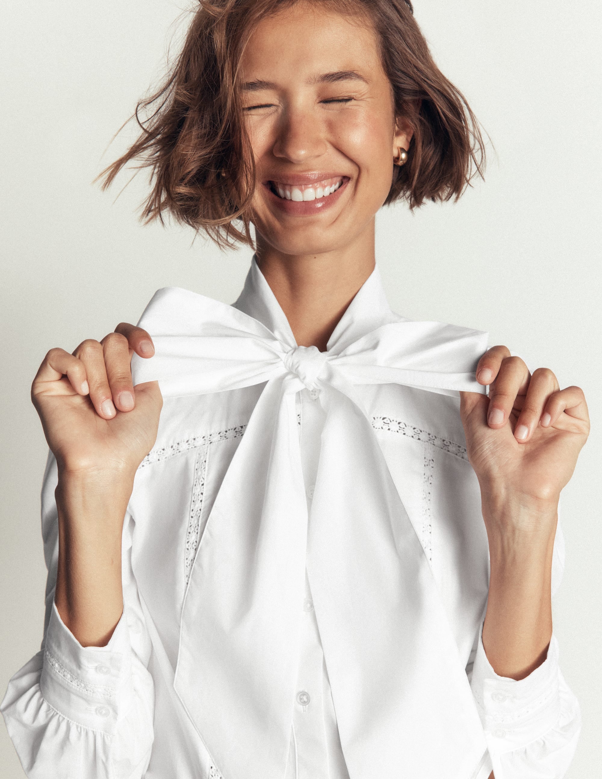 Clara Tie Neck Top-White Trim Detail - Image 5