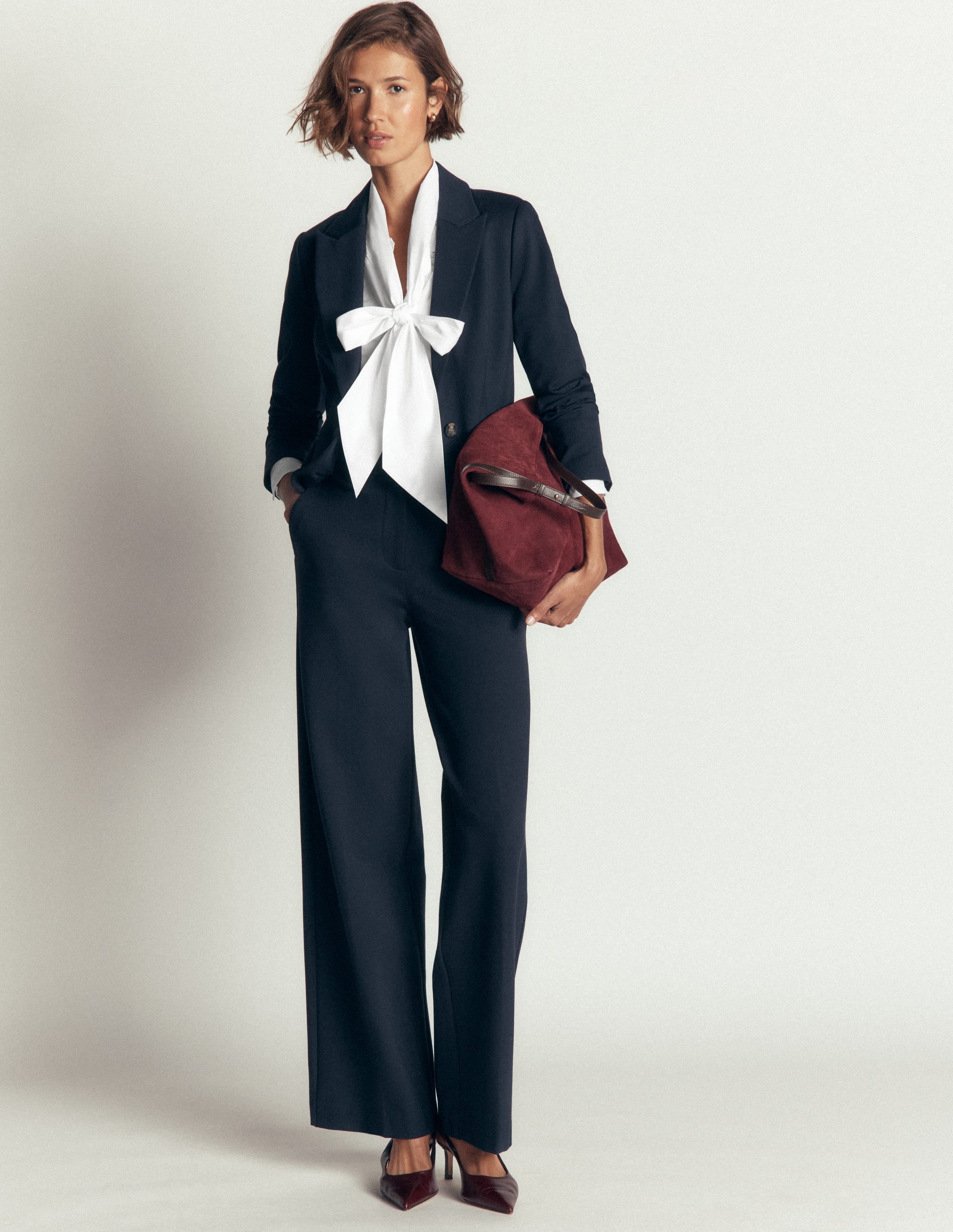 Clara Tie Neck Top-White Trim Detail - Image 6