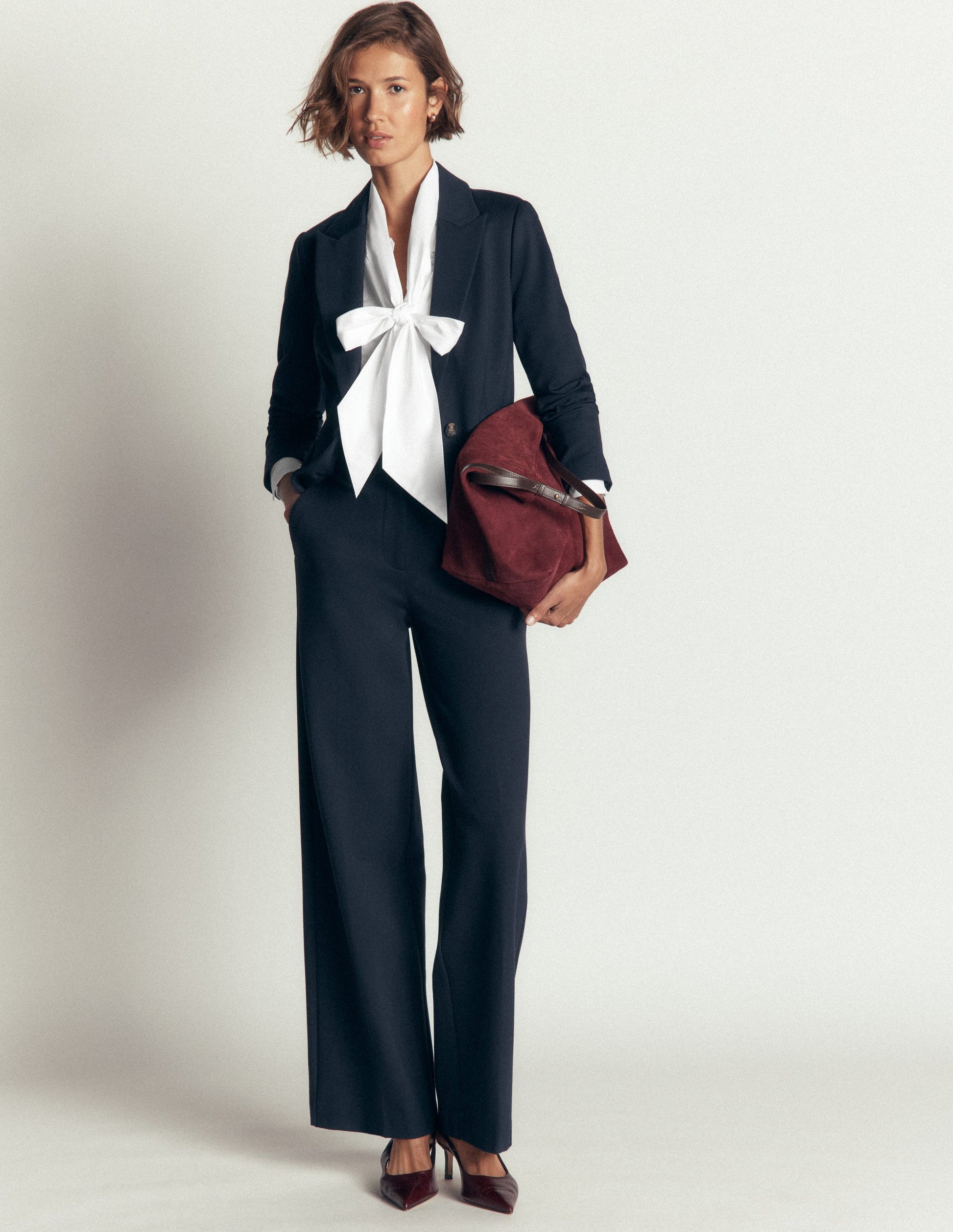 Clara Tie Neck Shirt-White Trim Detail-7