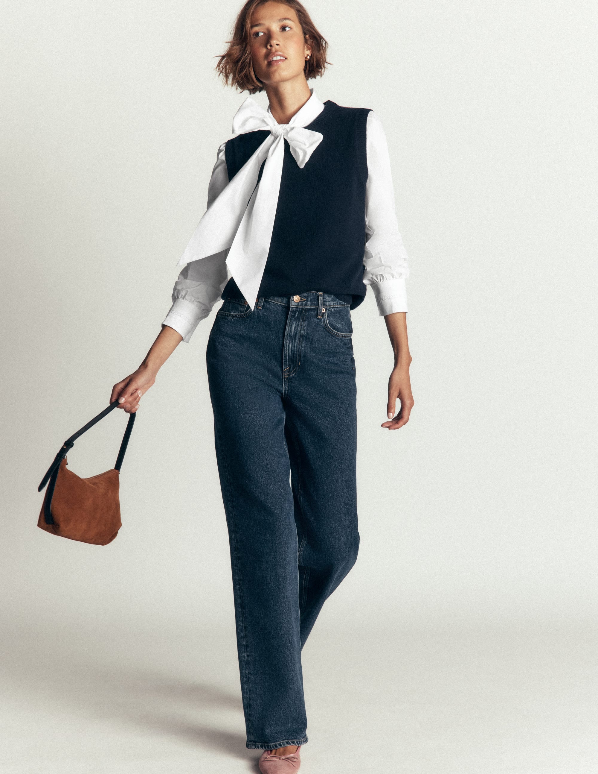 Clara Tie Neck Top-White Trim Detail - Image 7