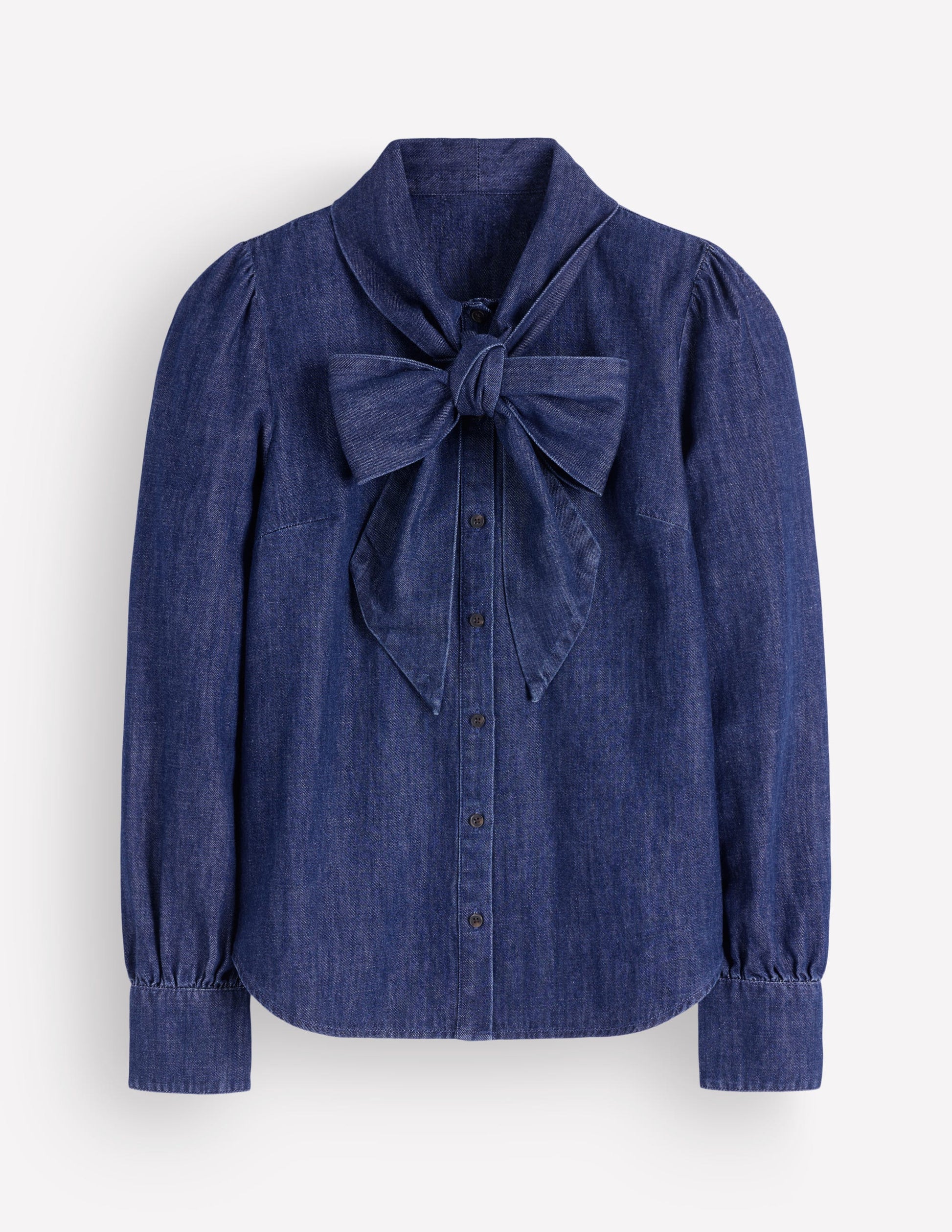 Clara Tie Neck Denim Top-Dark Indigo-6