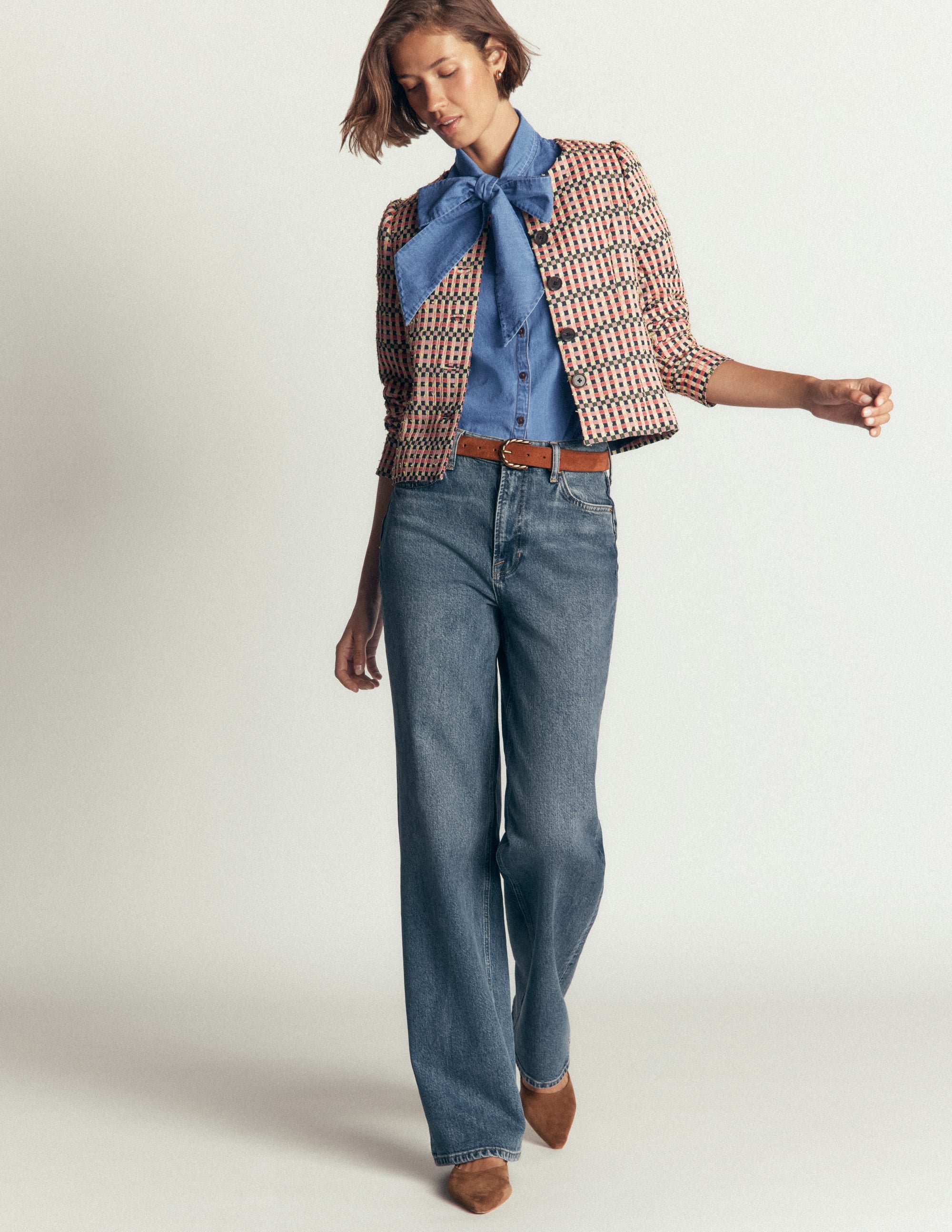 Tie Neck Denim Top-Light Vintage - Image 5