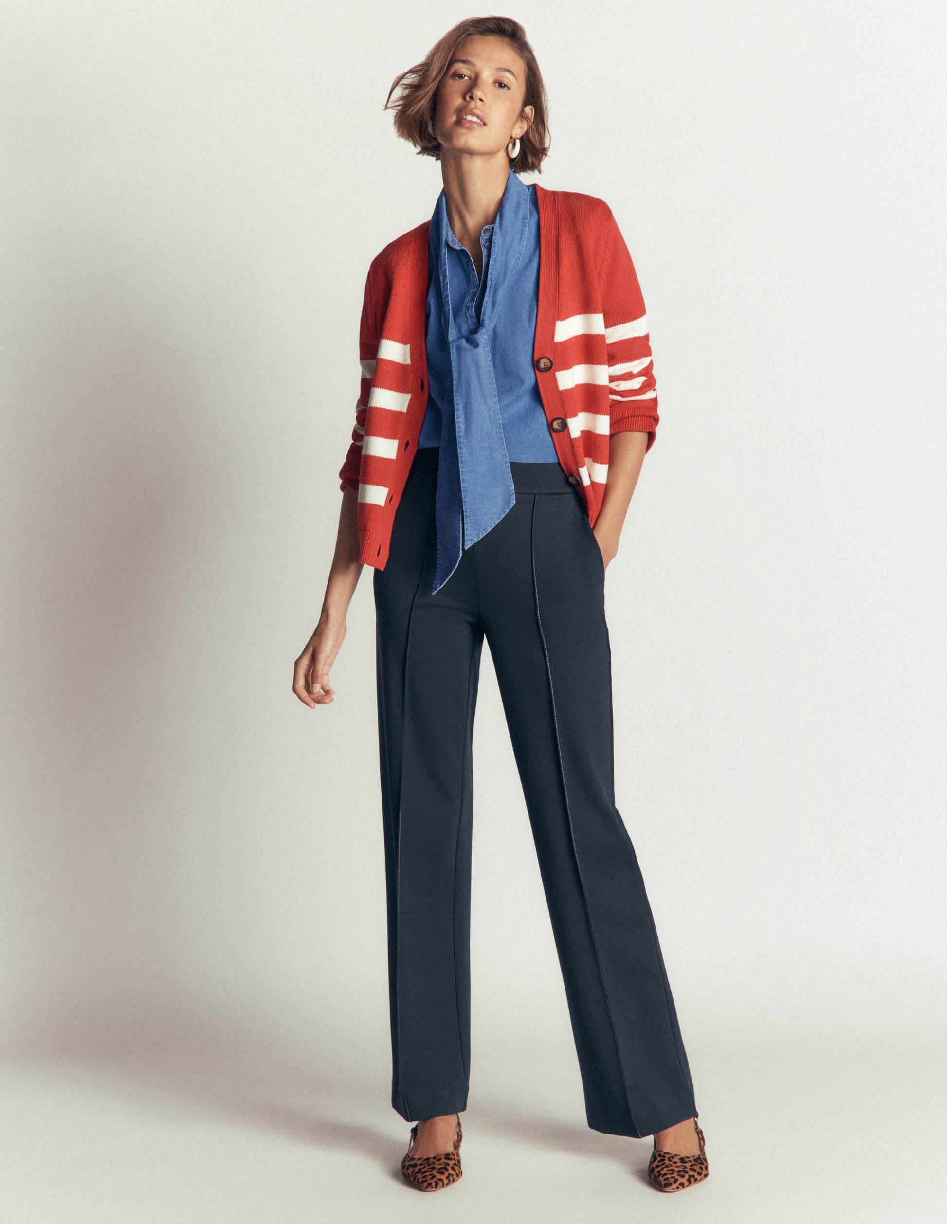 Tie Neck Denim Top-Light Vintage-6