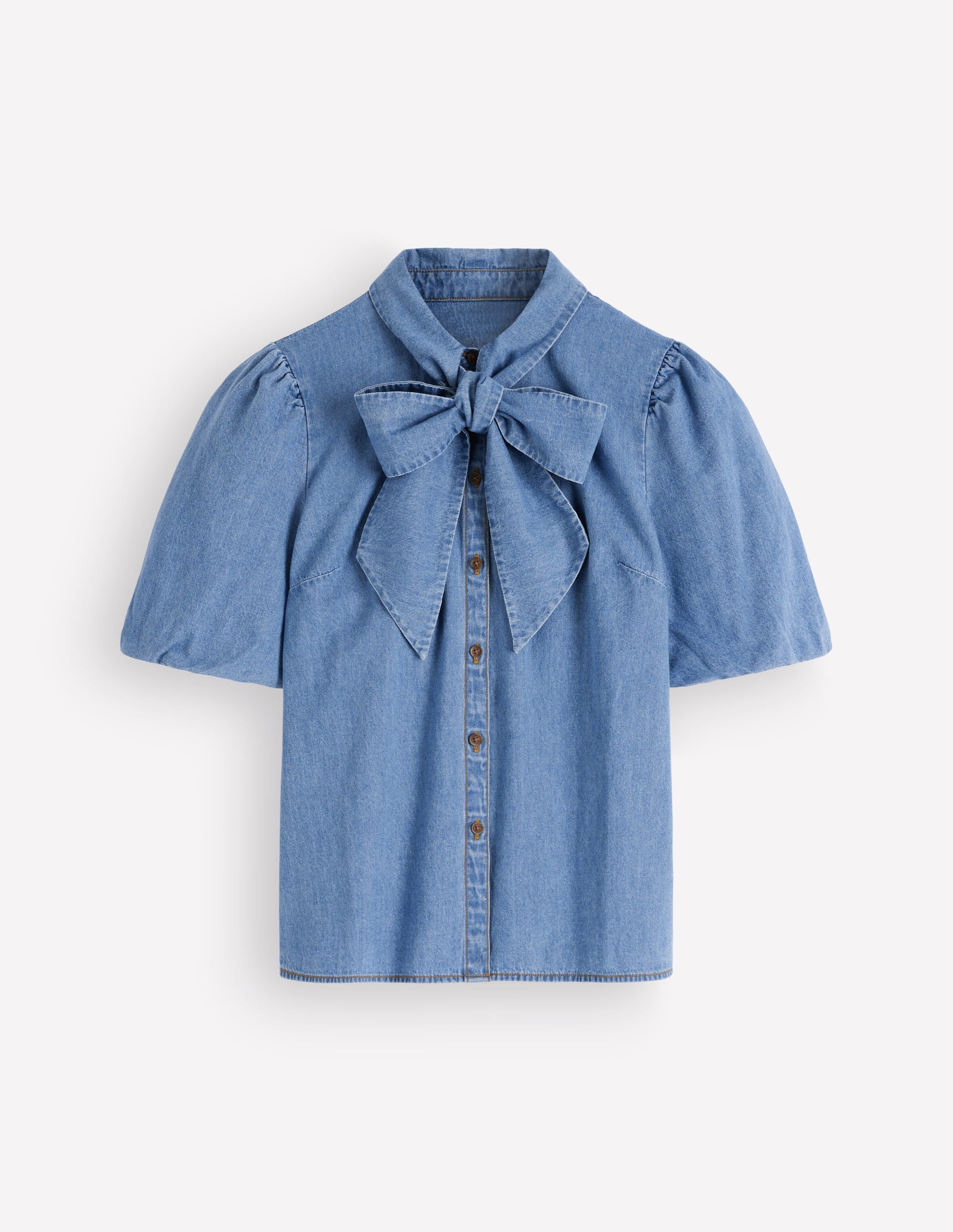 Tie Neck Denim Top-Light Vintage - Image 7