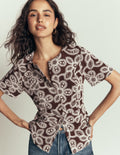 Embroidered Peplum Top-Bitter Chocolate