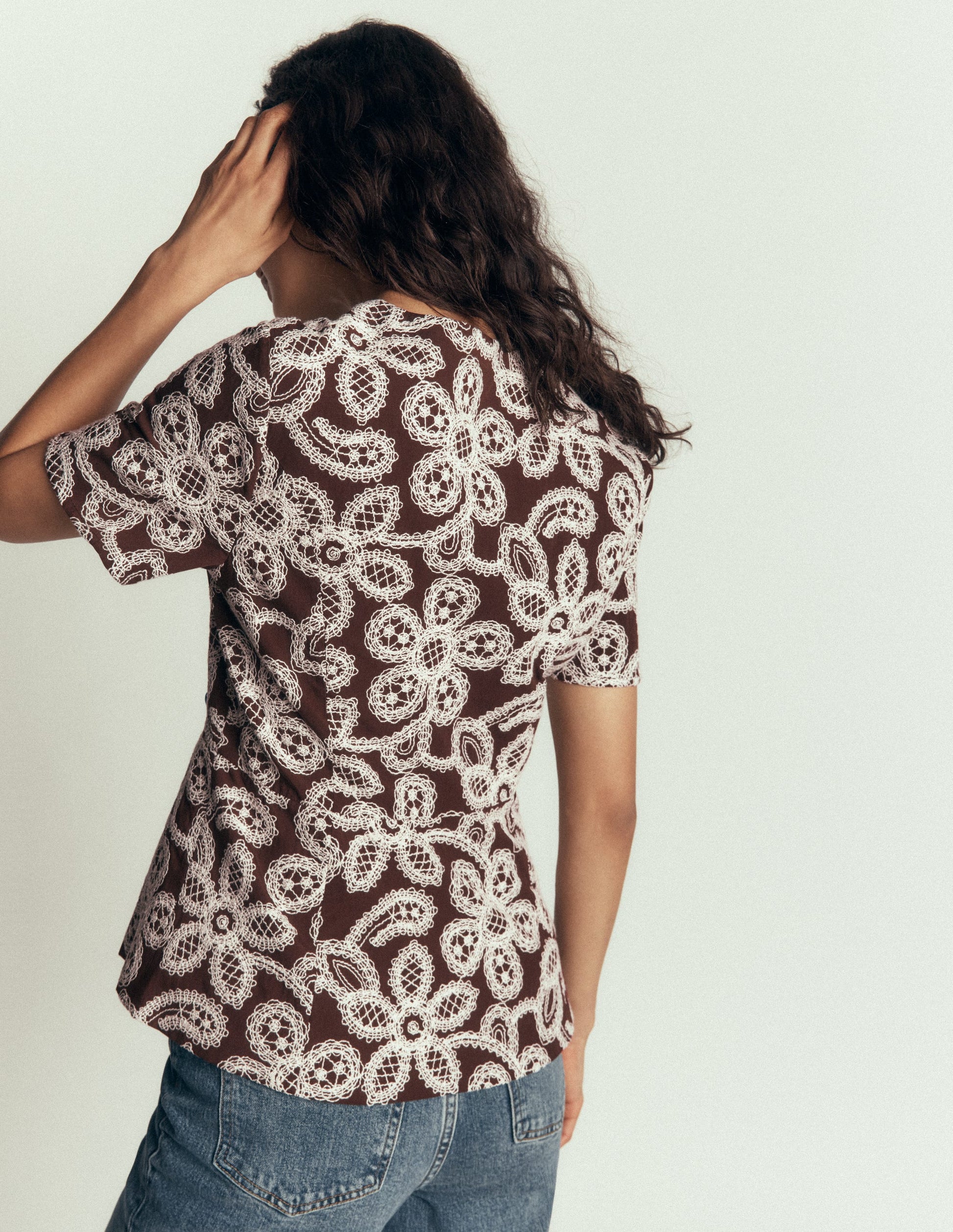Embroidered Peplum Top-Bitter Chocolate-3